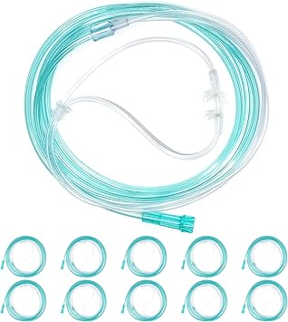 10 Pack High-Flow Ultra Soft Nasal Oxygen Cannula, Green Crush Resistant Tubing with Standard Connection 6.6 Feet