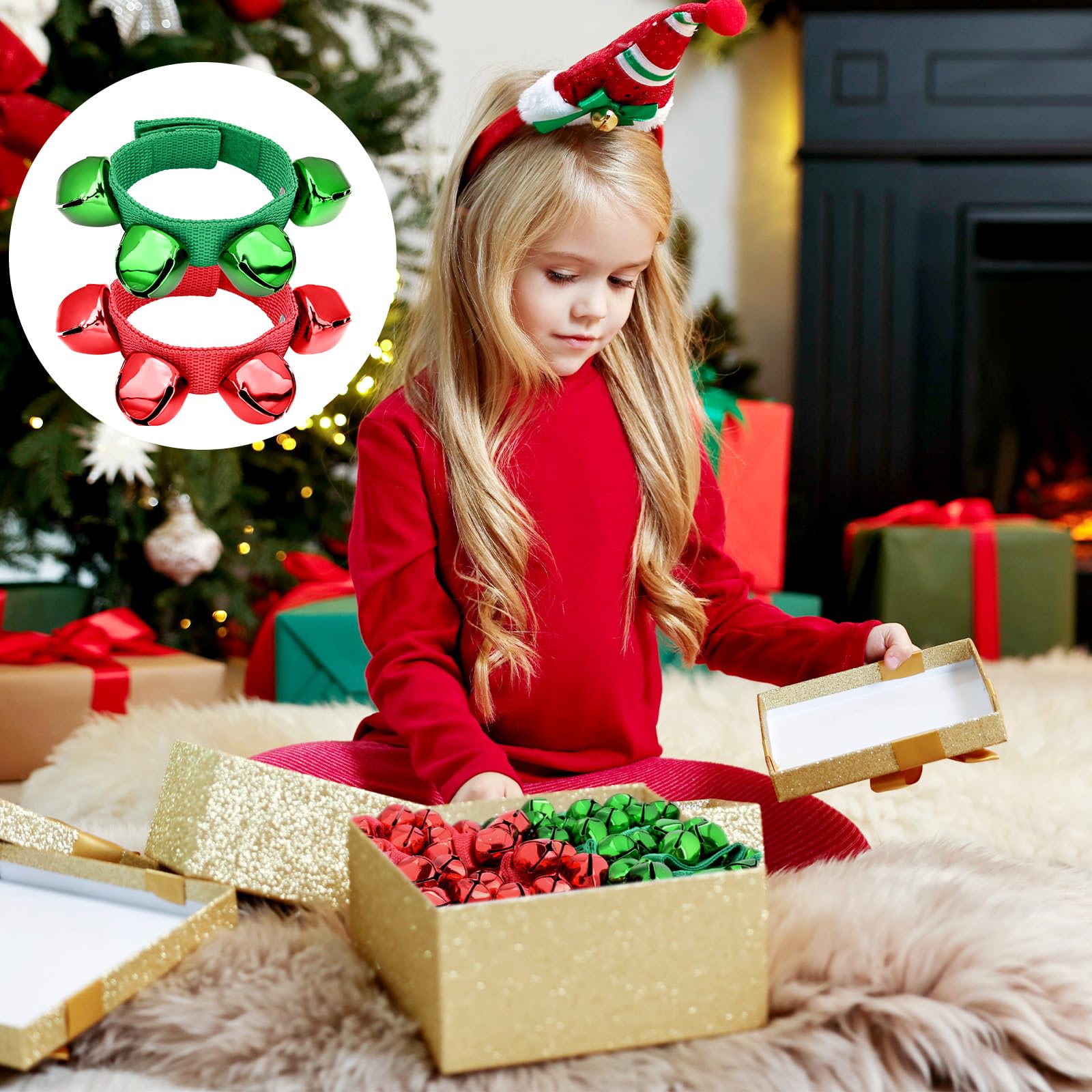 24 Pezzi Braccialetti Regolabili da Polso con Campanelle Jingle Strumenti Musicali a Percussione per Bambini Natale Generatori di Rumore Gadget per Feste (Rosso Verde)