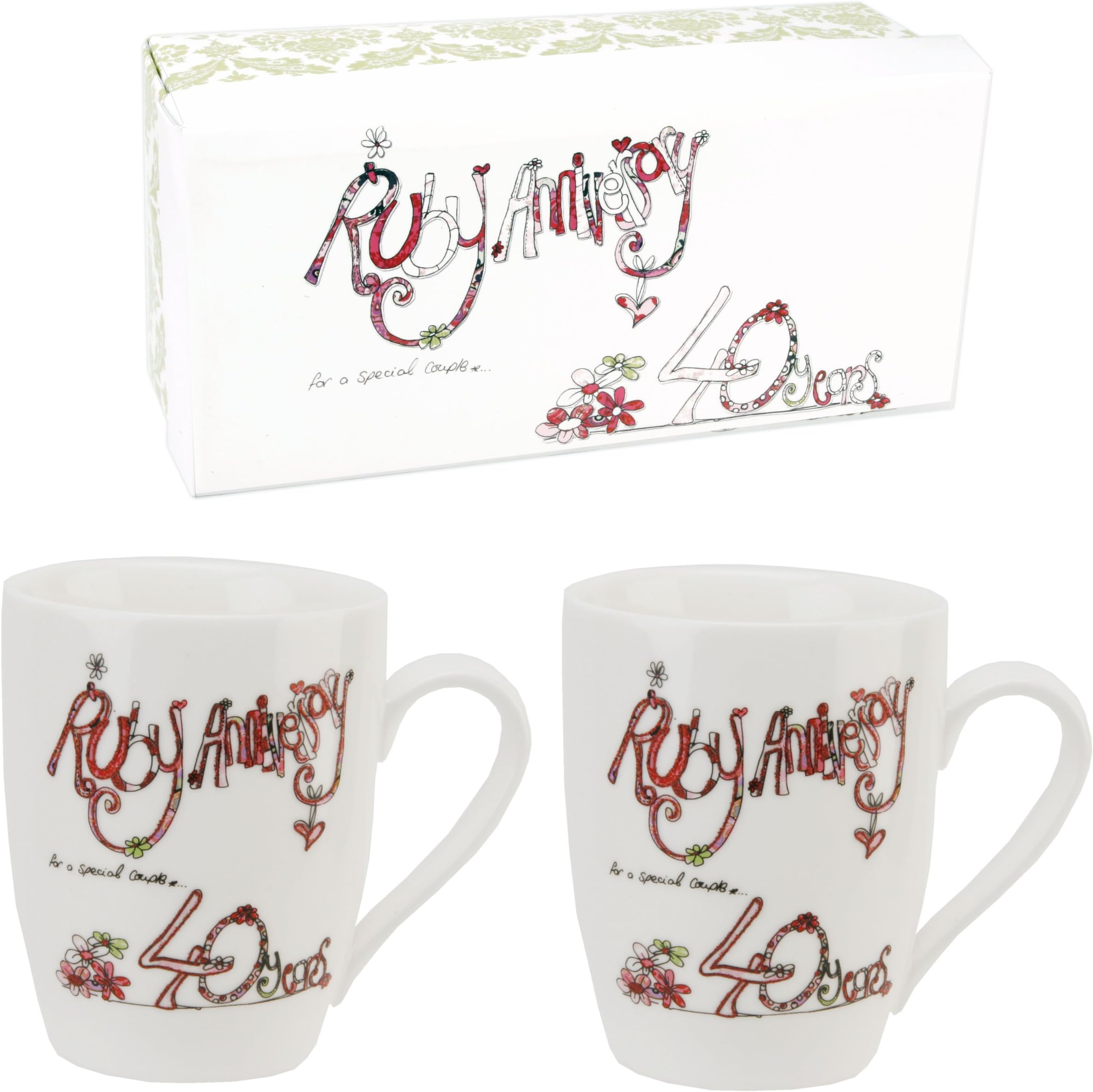 40th Anniversary Mugs for a special couple - "Ruby Anniversary" gift set