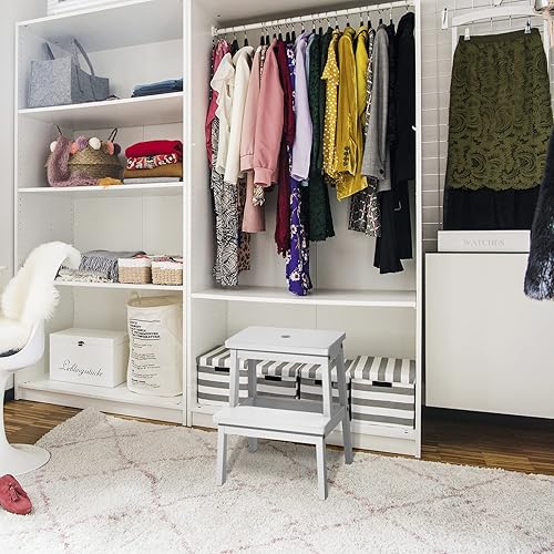 Miniatura 6 de HOUCHICS Taburete de madera para adultos y niños, taburete de madera maciza, taburete multiusos de 2 pasos para cocina, cama, baño (negro)