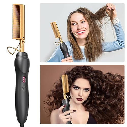 Miniatura 7 de Glod 3 en 1 alisador de pelo eléctrico con peine caliente, peine de cerámica para alisar el cabello, rizador para cabello negro natural, barba o