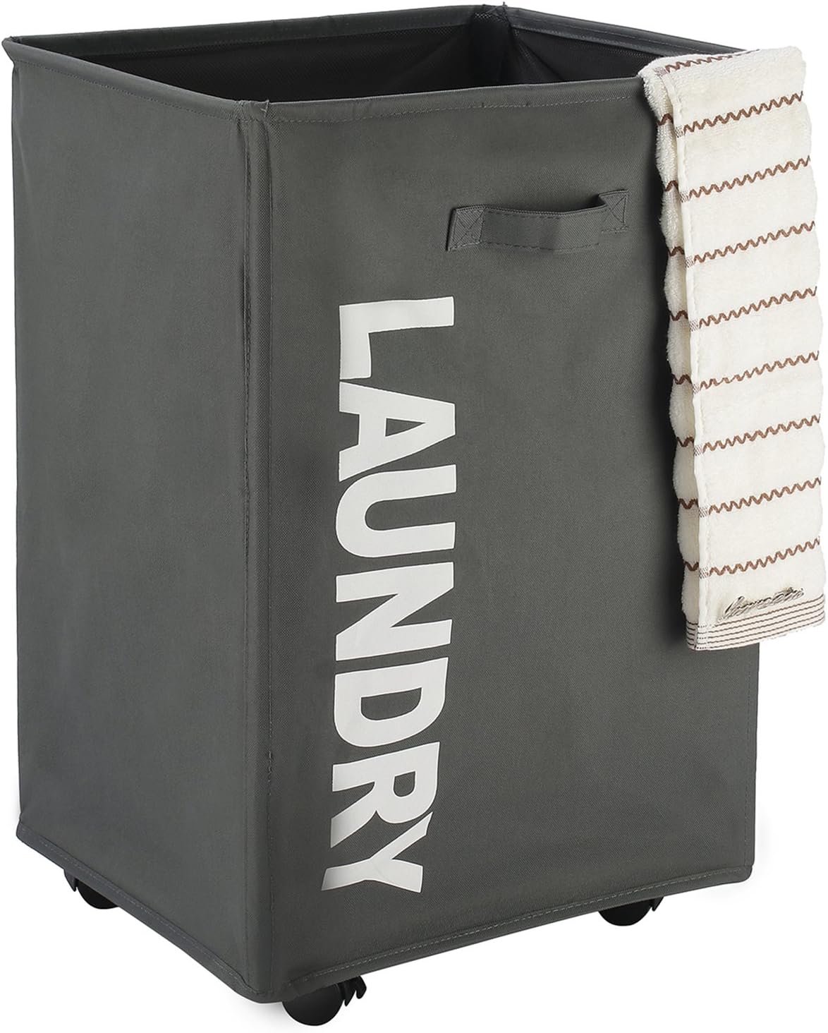 Caroeas 22 inch Pro ROLLING Laundry Cart White&Grey Clothes Hamper Mesh Cover Laundry Storage Cart Collapsible Laundry Basket Flexible Thin Laundry Hamper with Wheels For Family Laundry (Pro 22 inch,Grey)