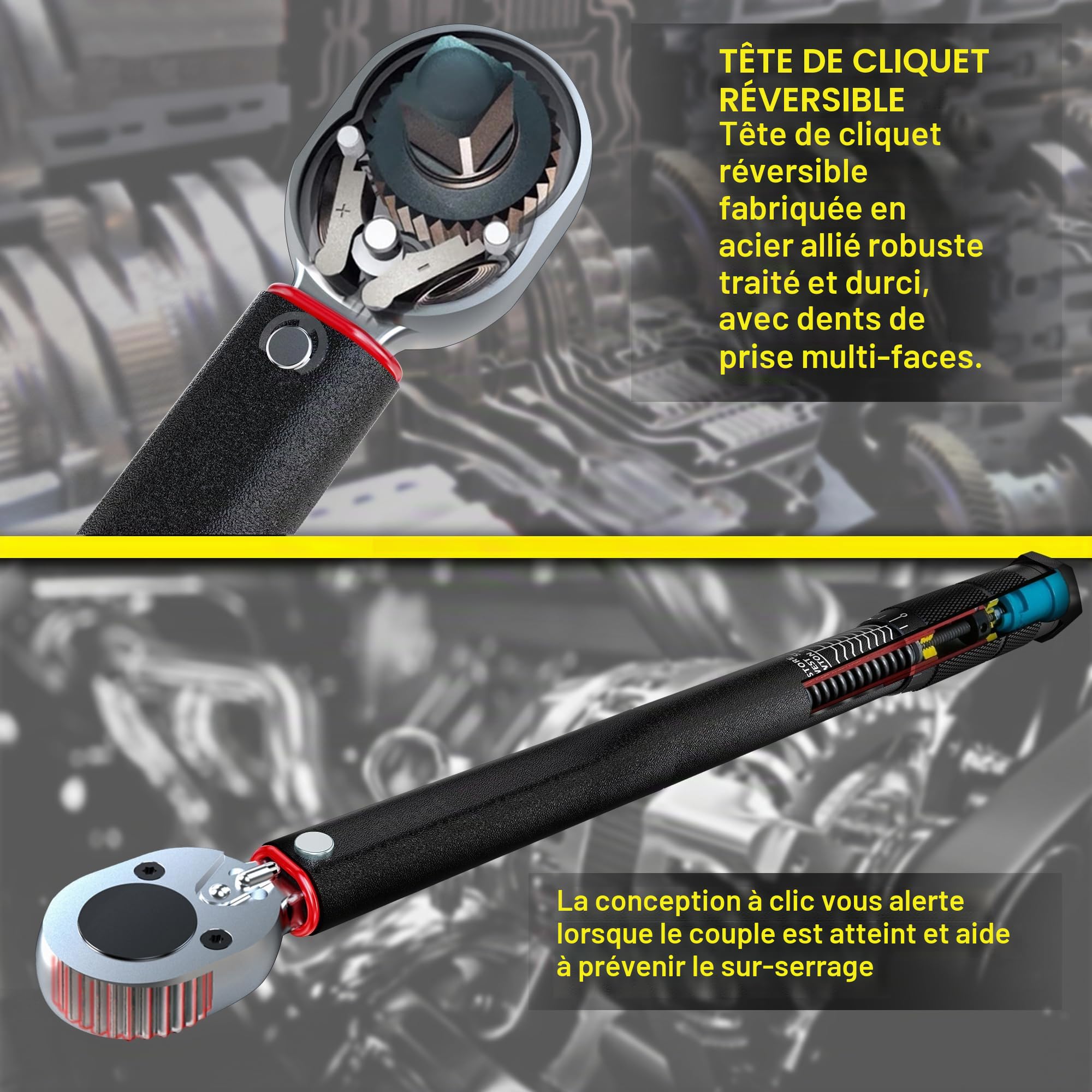Jeu de Clé de Dynamométriques 1/2'', 20-230 Nm Clé de Torsion, Avec Rallonge de 12.5 cm Précision D'erreur ± 3%, Pour Changement de Voiture Pneus et Réparation à Domicile