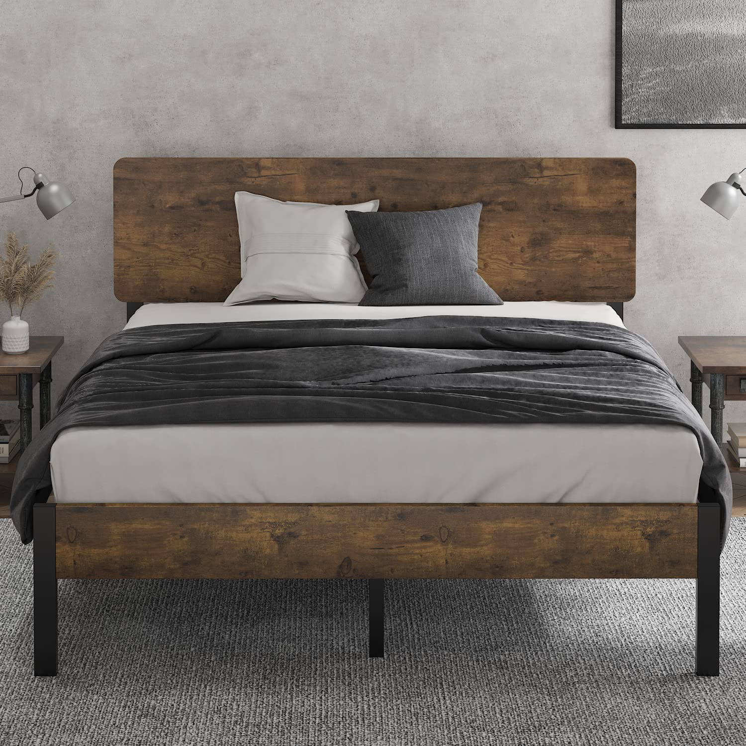 Buy Hoomic Queen Size Platform Bed Frame with Wooden Headboard and
