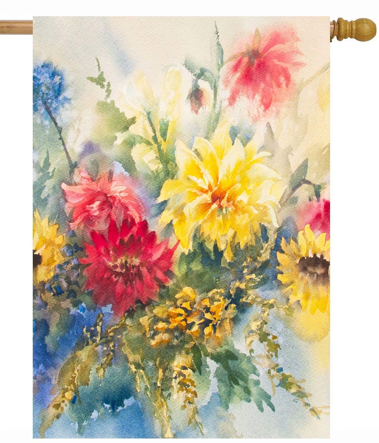 Pickako Seasonal Watercolor Summer Spring Floral Flowers Colorful Dahlias House Flag 28 x 40 Inch, Double Sided Large Garden Yard Welcome Flags Banners for Home Lawn Patio Outdoor Decor