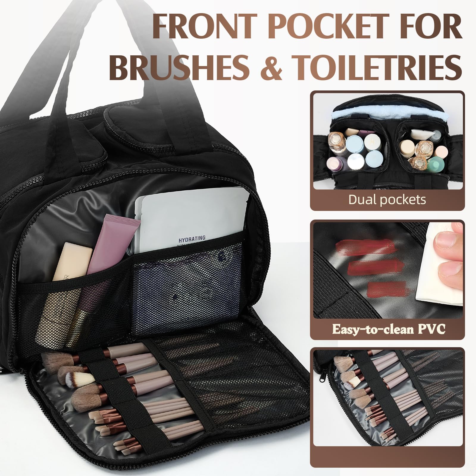 Axcone Borsa da Toilette da Viaggio,Grande Trousse Trucchi,Borsa Makeup Cosmetici da Viaggio Organizer,Beauty Case per Donna Uomo-Black