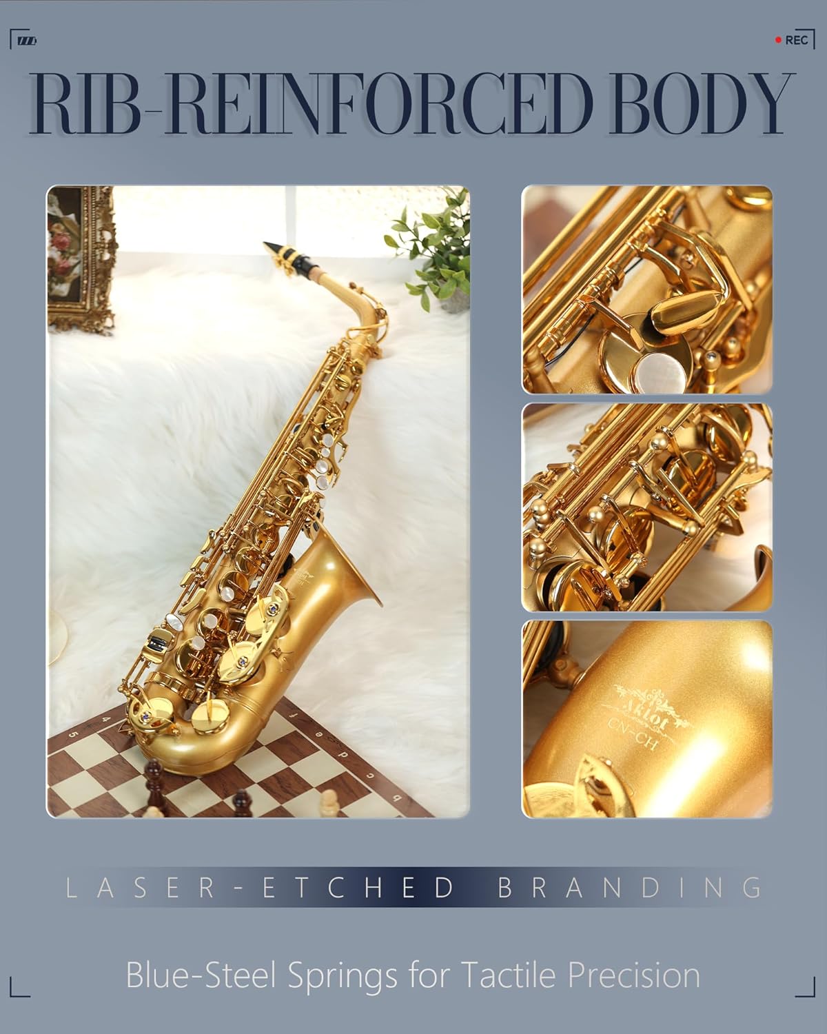 AKLOT Handcrafted E-Flat Alto Saxophone: Matte Gold Brass Body with Warm, Rich Tone, Secure Air Seal, Smooth 23-Key System, Includes Reeds Premium Leather Case & Saxophone Cleaning Kit (CH-EG)