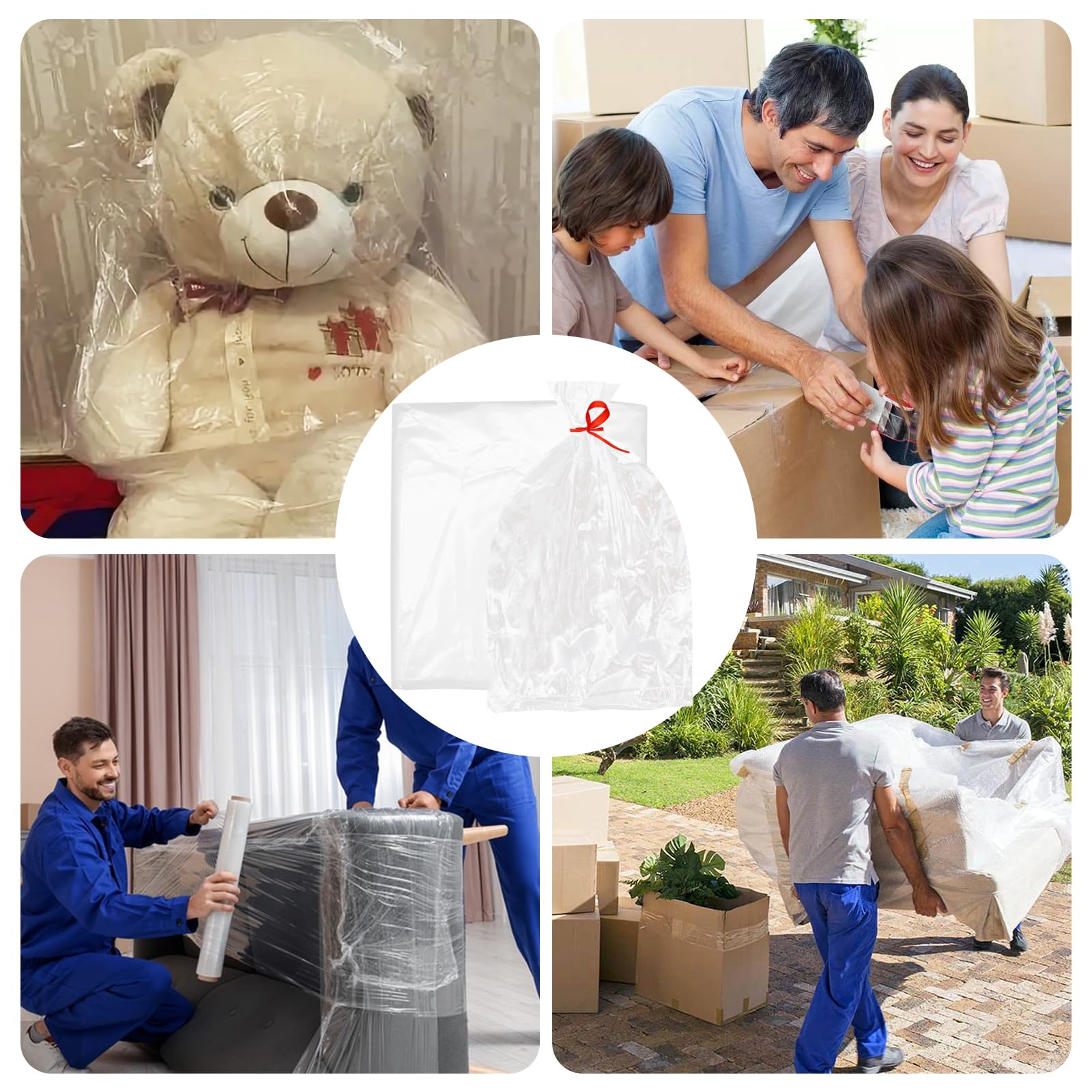 QISF Confezione da 3 sacchetti extra large in plastica trasparente – 90 x 120 cm, sacchetti piatti grandi per bagagli, valigie, mobili, trapunte, giocattoli di peluche