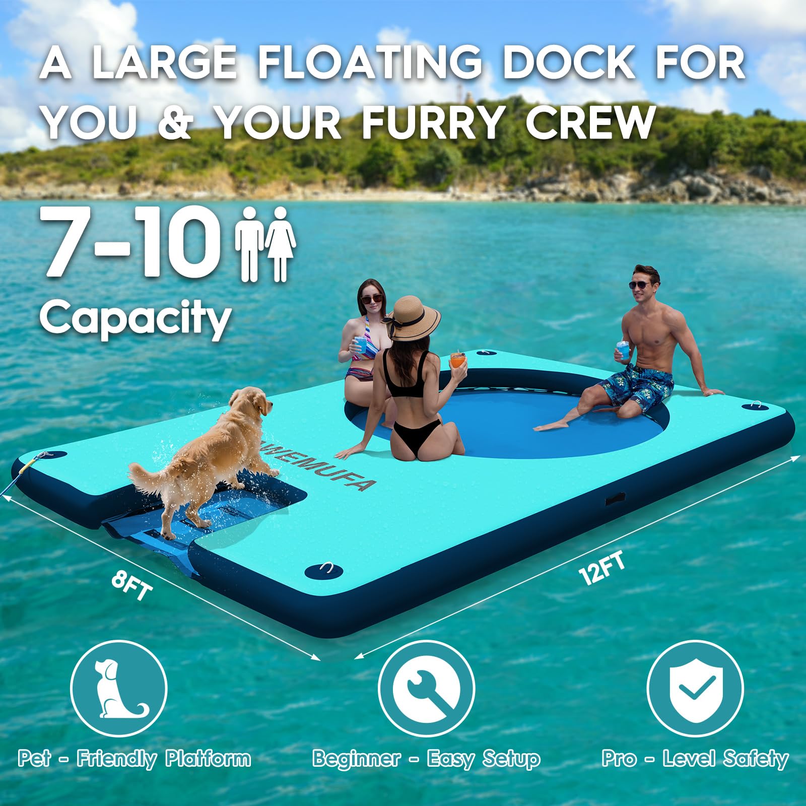 AWEMUFA Inflatable Dock Platform with Mesh Floating Water Hammock Lake Floats Island Raft Tannning Pool Lounger Water Mat for Family Party Pool Beach Ocean product thumbnail 5