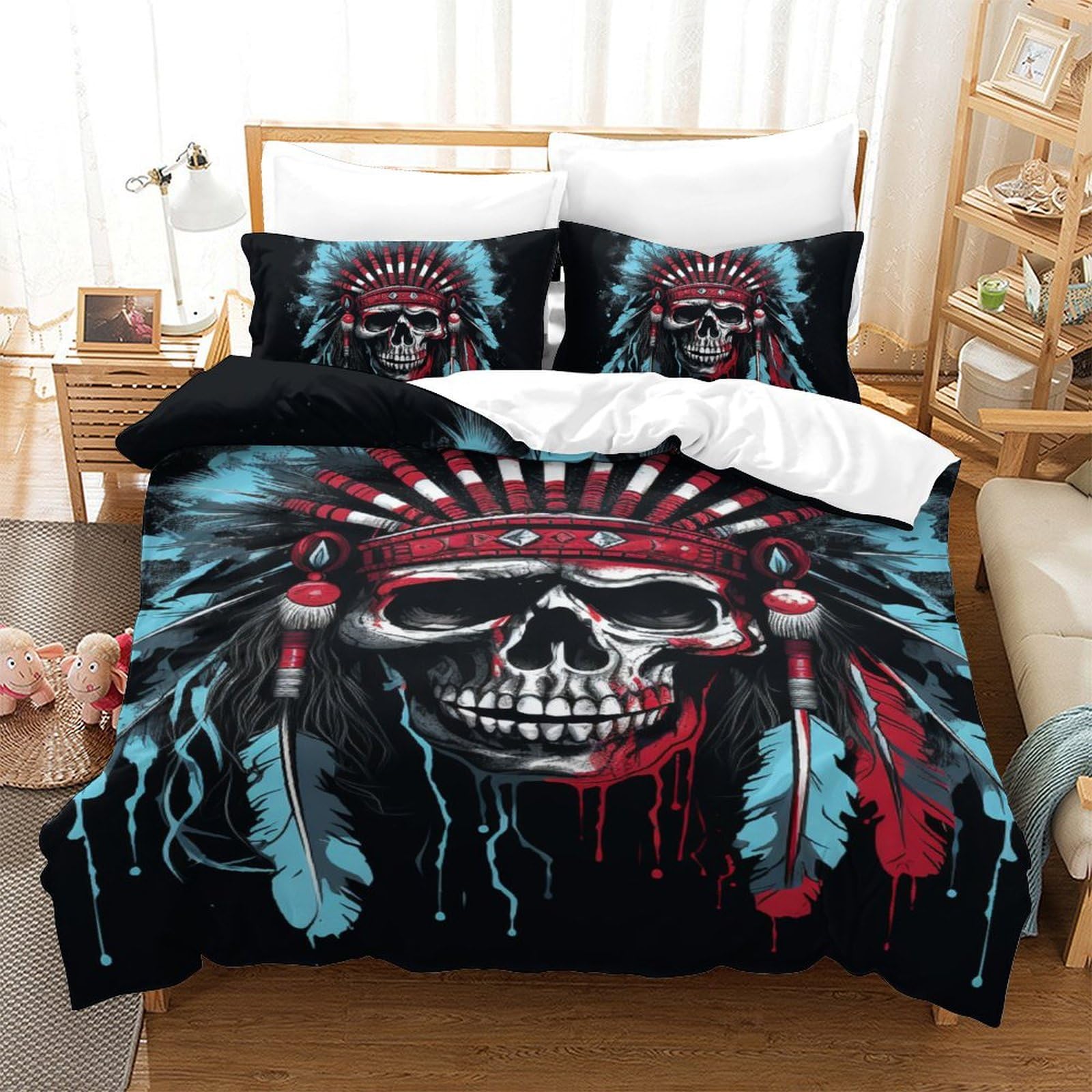 Housse de couette crâne finitions premium parure de lit 3D single 140x200