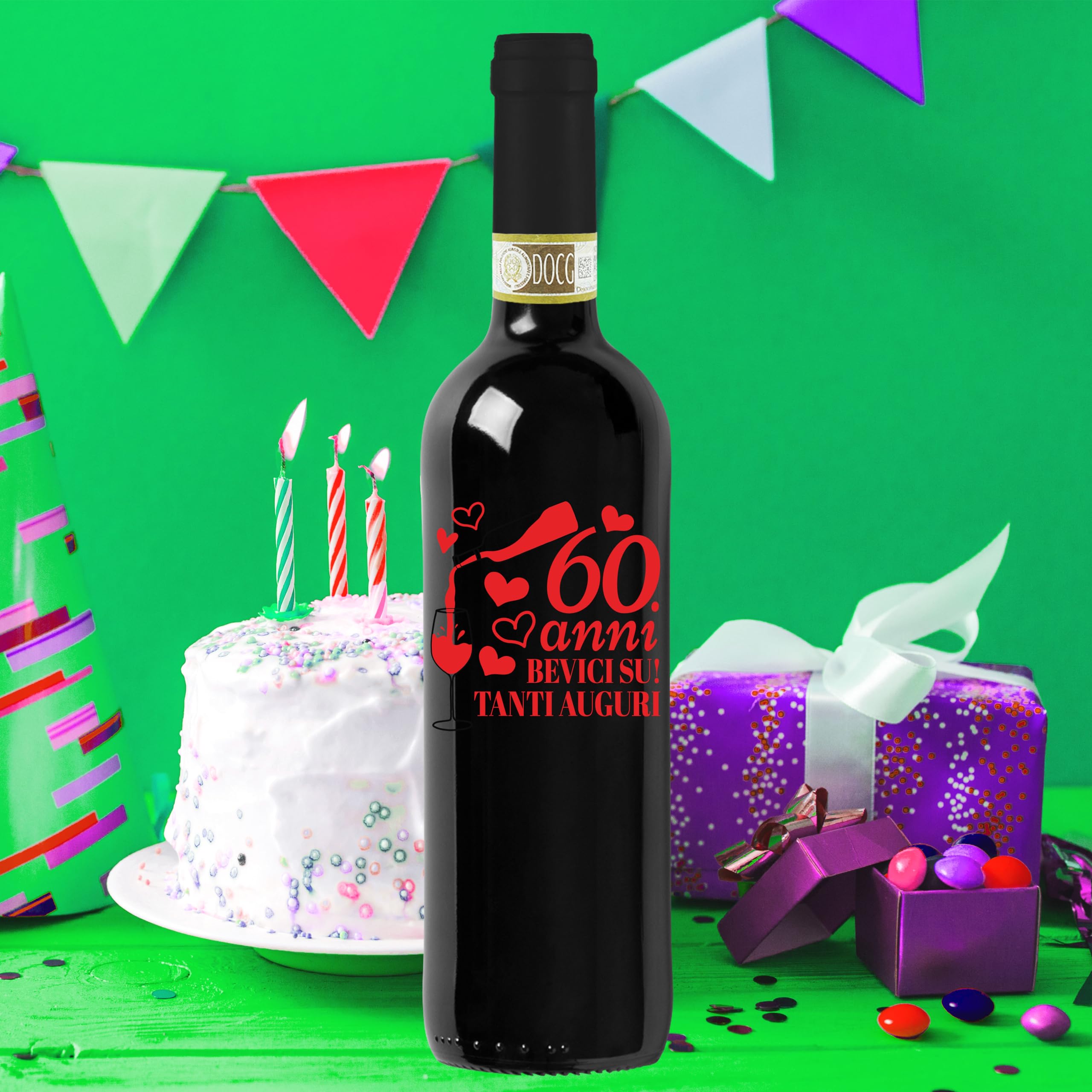 Chianti DOCG personalizzato per il compleanno, idea originale per regalo di compleanno, per lui e per lei, tanti auguri. (Bevici su! 60 anni)