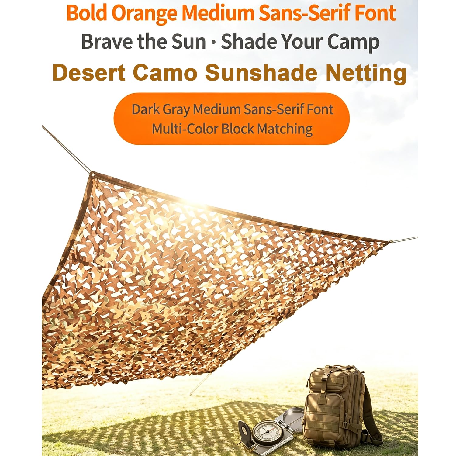 Tarnnetz Camouflage Netz,Tarnnetz Sonnenschutz zweigeschossig,Mit Gitterstruktur,Für Strapazierfähig,Waldlandschaft,Für Dekoration,Jagd,Jalousien,Tarnung,Camping(Wüstentarnfarbe) (6 x 6 M)