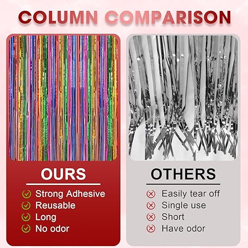 Miniatura 270 de Cortinas de fondo de flecos de papel de aluminio para fiestas, 3 piezas, 39.6 x 98.4 pulgadas, azul retro 48 Retro Azul,03 Rosa,04 Rosa