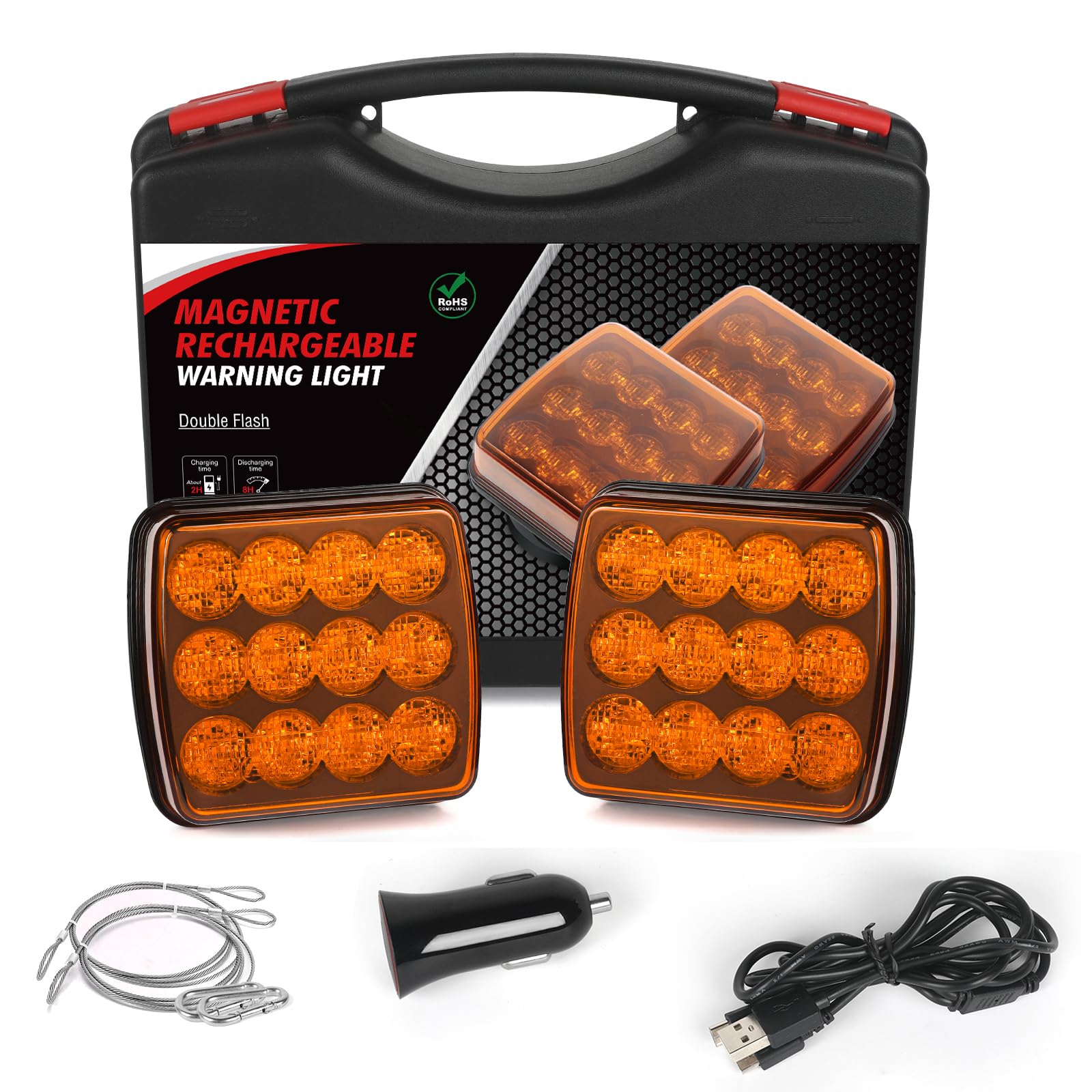 AOHEWEI Luces de advertencia LED inalámbricas ámbar, 12 V/24 V Luces intermitentes de advertencia traseras con imán, luces estroboscópicas de emergencia recargables para vehículos de camiones