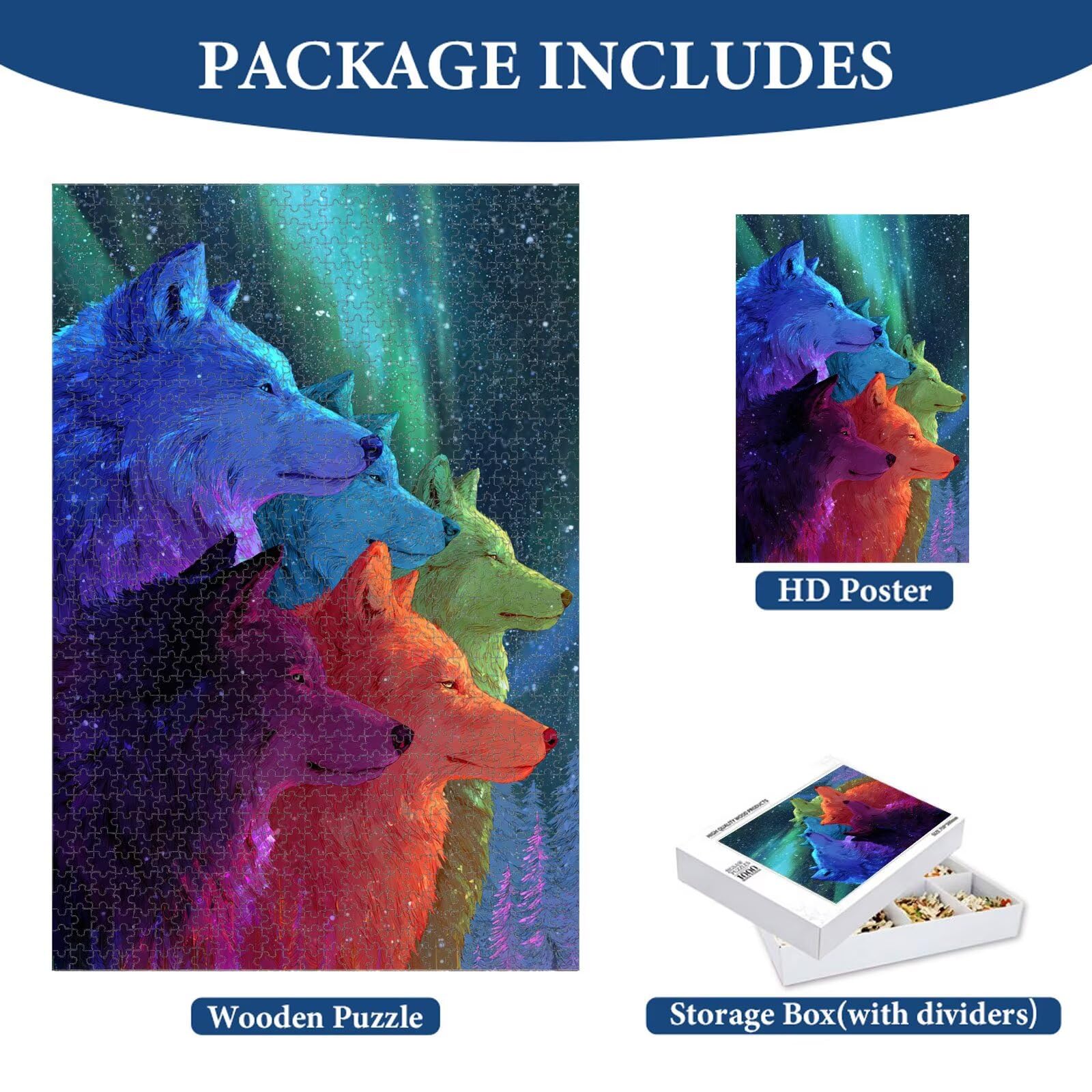 Puzzle 1000 sztuk - Zwierzę i Aurora - Trwałe drewniane puzzle 1T #1754 | Drewniane puzzle, precyzyjnie cięte, żywe kolory atramentu, statyczne hobby, dekoracja domu, prezent, 50 x 75 cm