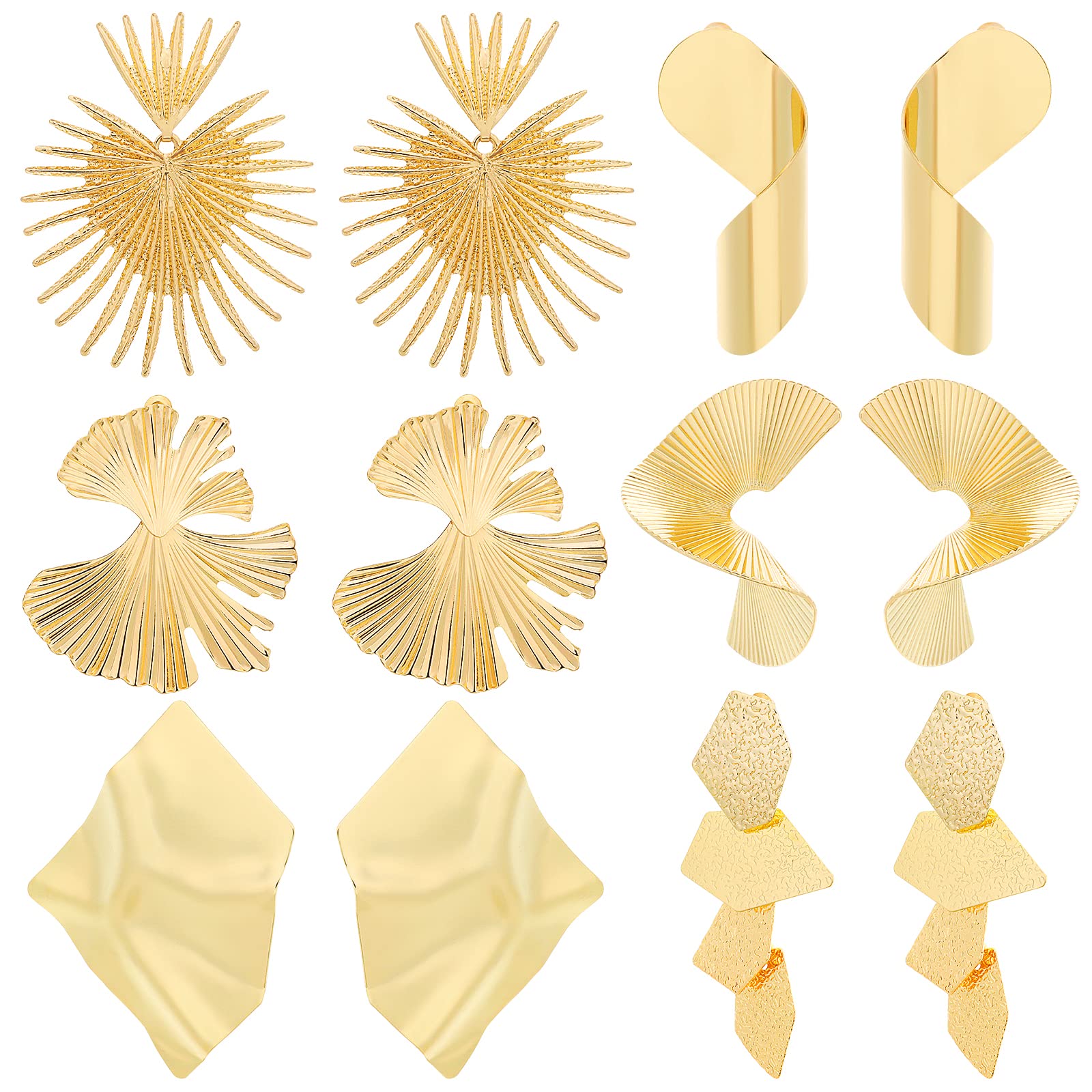 Yolev6 Pairs Gold Geometric Exaggerated Minimalist Earrings - Women & Girls