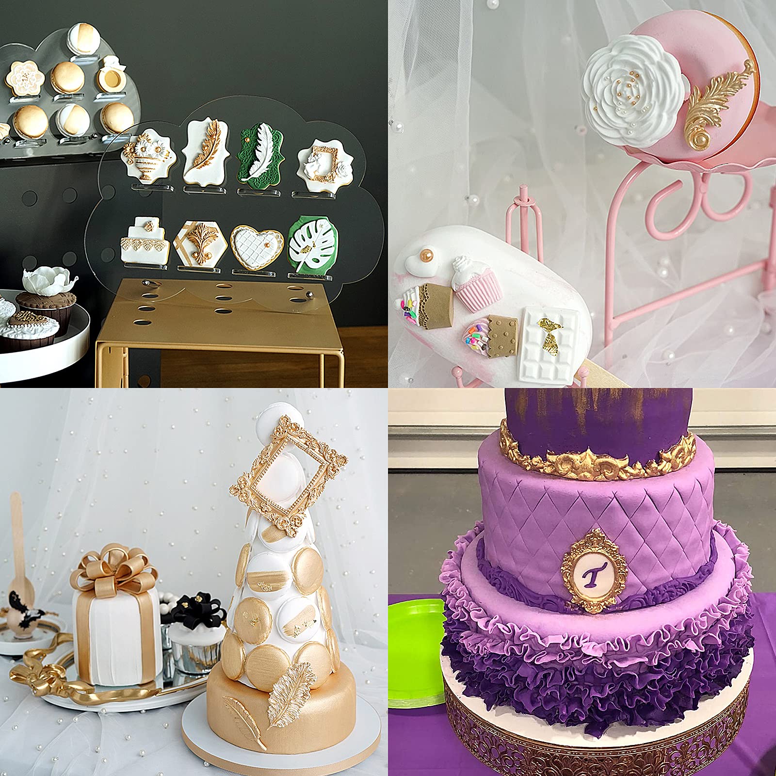Molde barroco de silicona para marco de fondant, molde de pastel de fotos para hornear bodas, fiestas de cumpleaños, decoración de pasteles, decoración de cupcakes, chocolate, molde de flores para