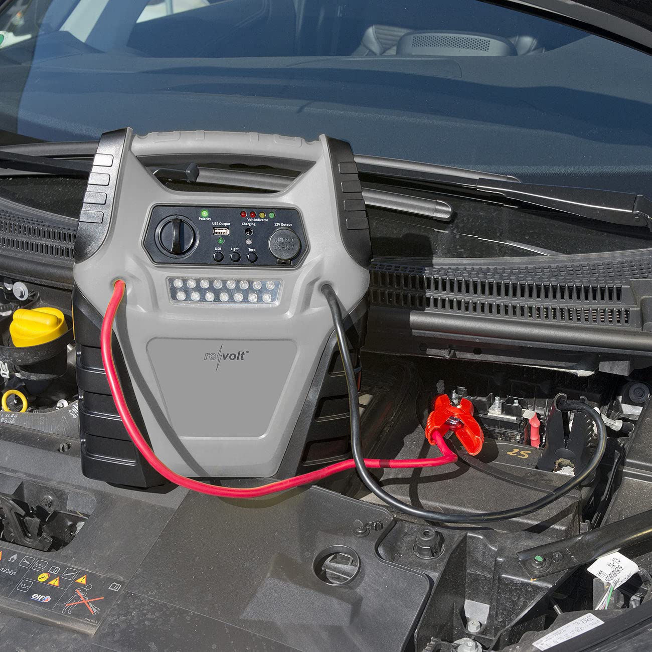 revolt Autostarter: 5in1-Starthilfe-Powerbank, Kompressor, USB, 12V, 20 Ah, 1000A, 150 psi (Auto Starthilfe Powerbank, Auto mit Kompressor)
