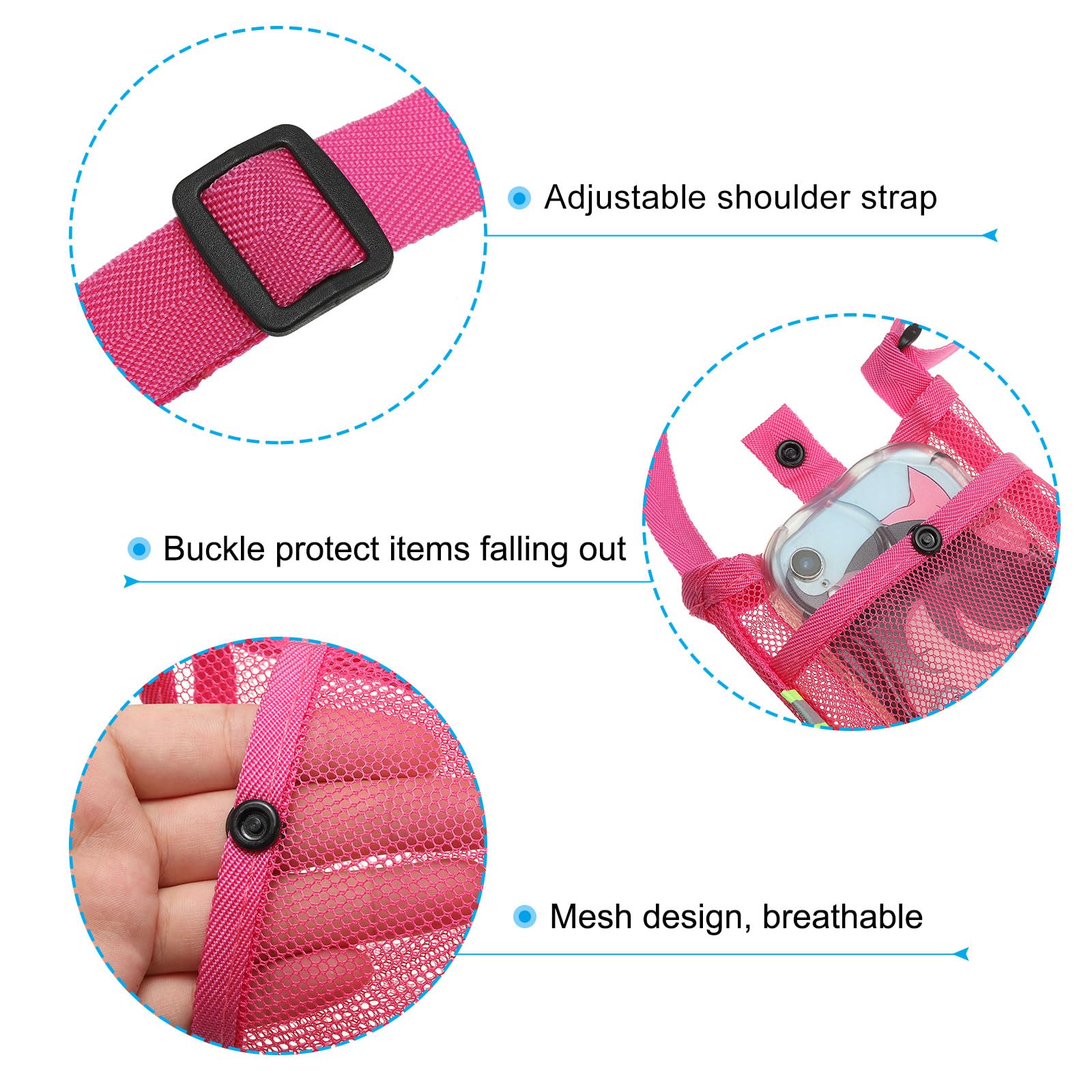 PATIKIL 22mmx13mm Water Bottle Bag, Mesh Portable Bottle Holder Carrier Adjustable Shoulder Strap for Sports Hiking Camping Rose Red - Image 3