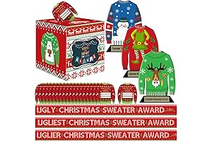 67 Pcs Ugly Xmas Sweater Party Voting Cards Kit with Contest Ballot Box