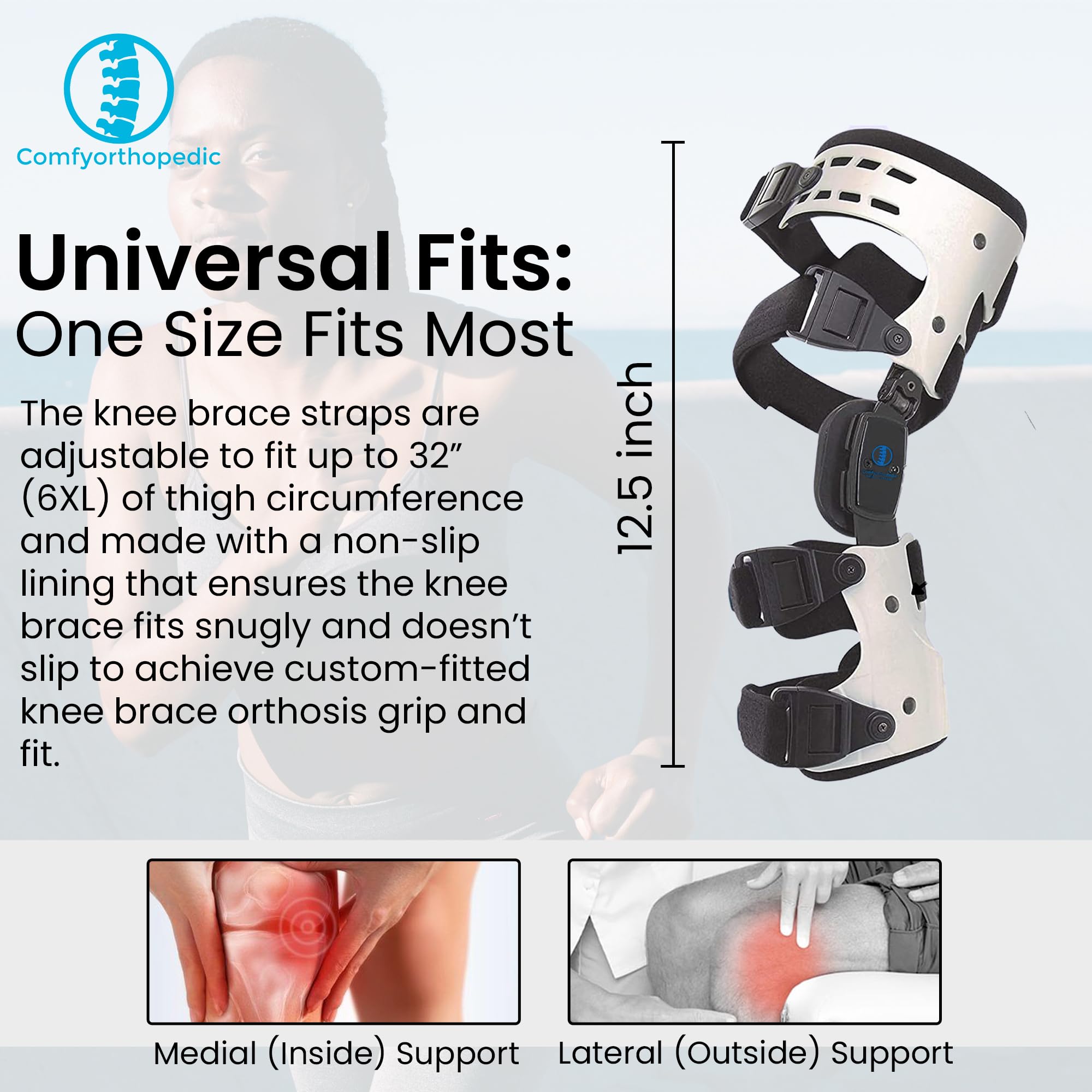 Comfyorthopedic Rodillera descargadora de oA mejorada para osteoartritis, artritis, reparación de defectos de cartílago, necrosis avascular, hueso sobre hueso, dolor articular y degeneración,