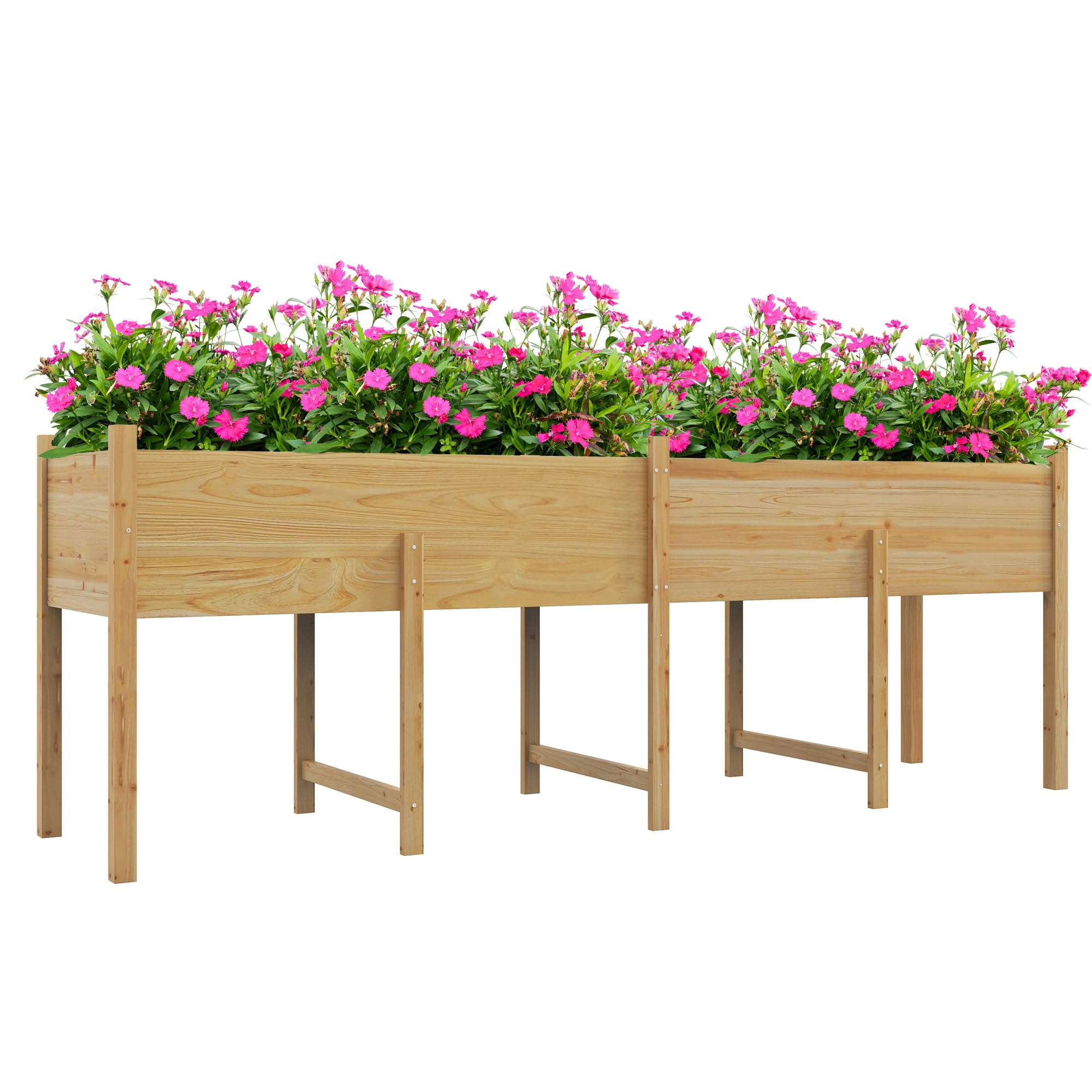 Outsunny Jardinière sur Pieds Inserts d'Irrigation 225x55x80cm Bois Naturel | Carré Potager de Jardin, Feutre de Drainage, Potager Surélevé en Bois, pour Fleurs, Herbes, Légumes