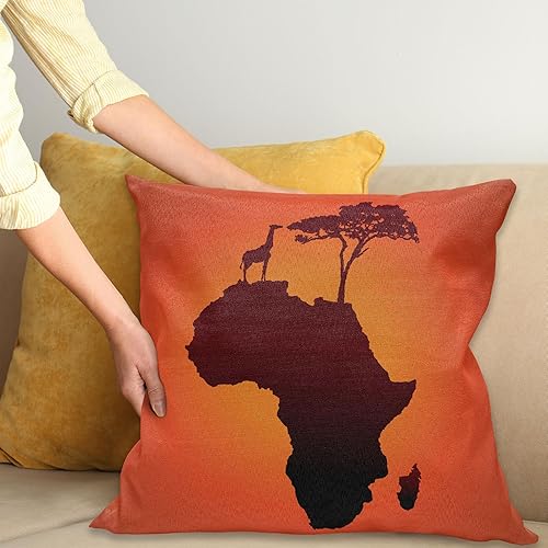 Miniatura 2 de Ambesonne Funda de cojín africana con diseño de jirafa y árbol, diseño de jirafa y árbol, ilustración de diseño salvaje, funda de almohada cuadrada