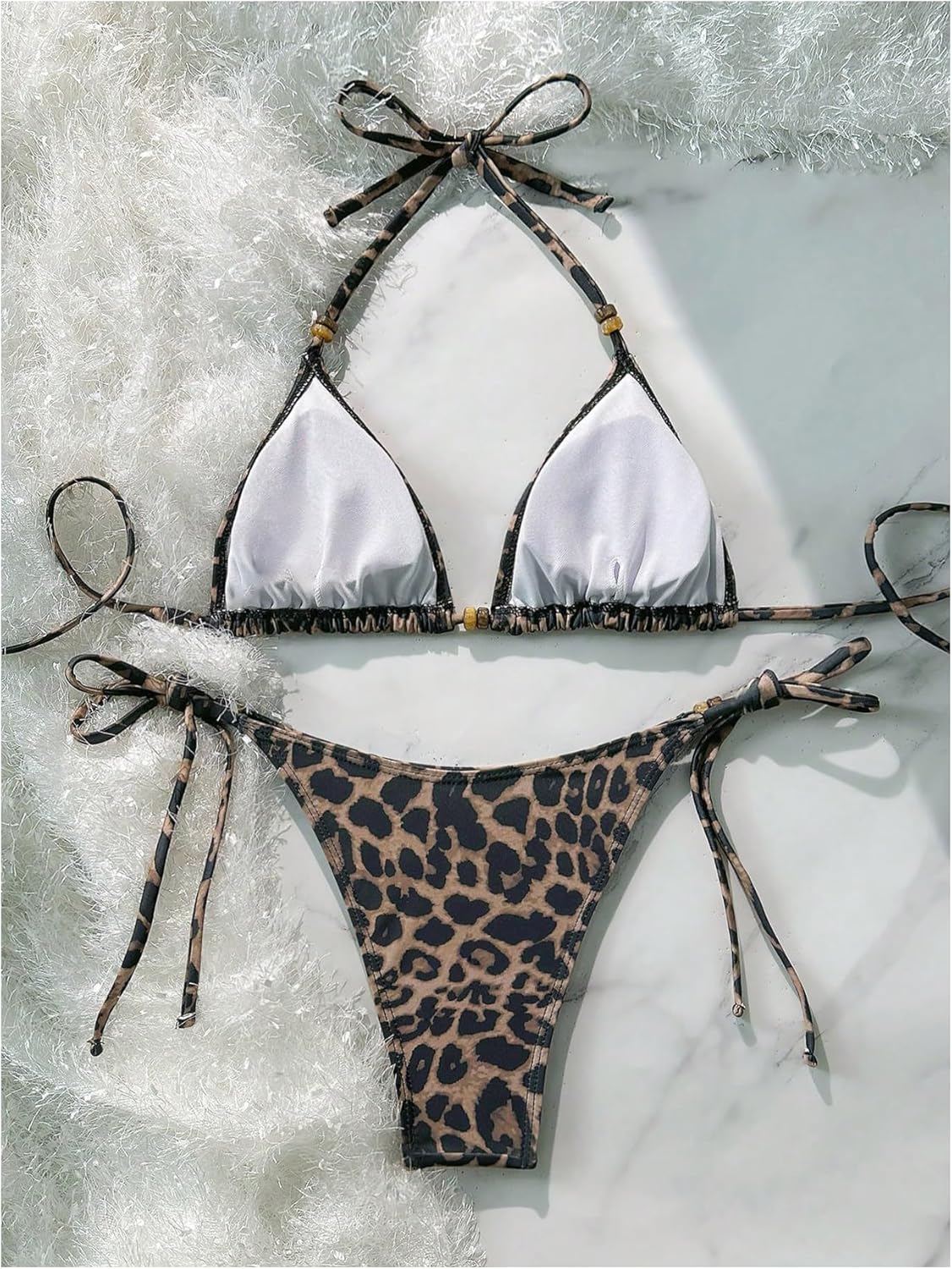 Milumia Women's 2 Piece Leopard Print Bikini Sets Halter String Triangle Swimsuit Bathing Suits - Image 2