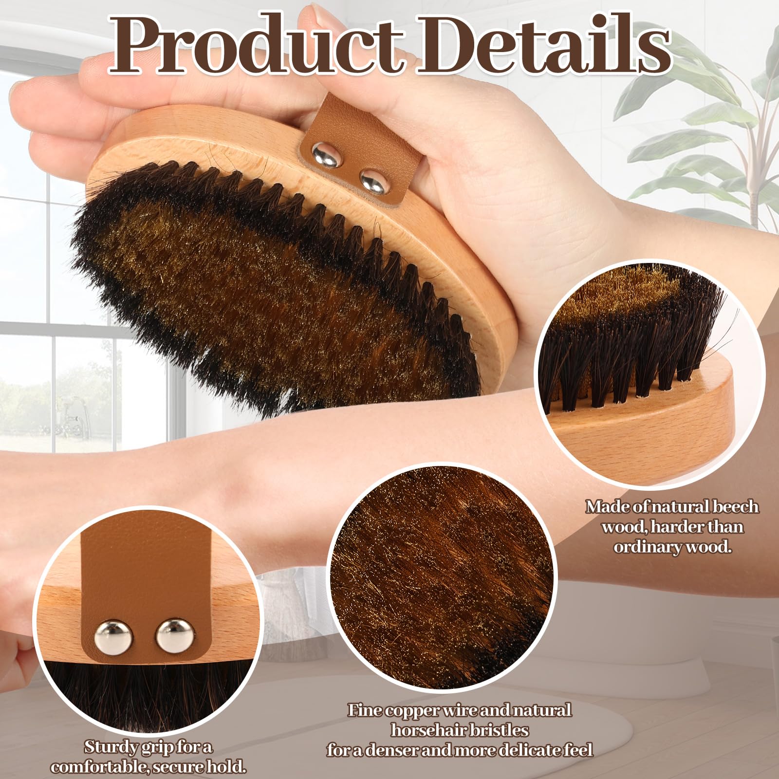 2 cepillos secos, corporal con finos alambres de cobre y cerdas de crin de caballo, cerdas naturales, exfoliante, promueve el drenaje linfático y la regeneración de la piel (2 unidades