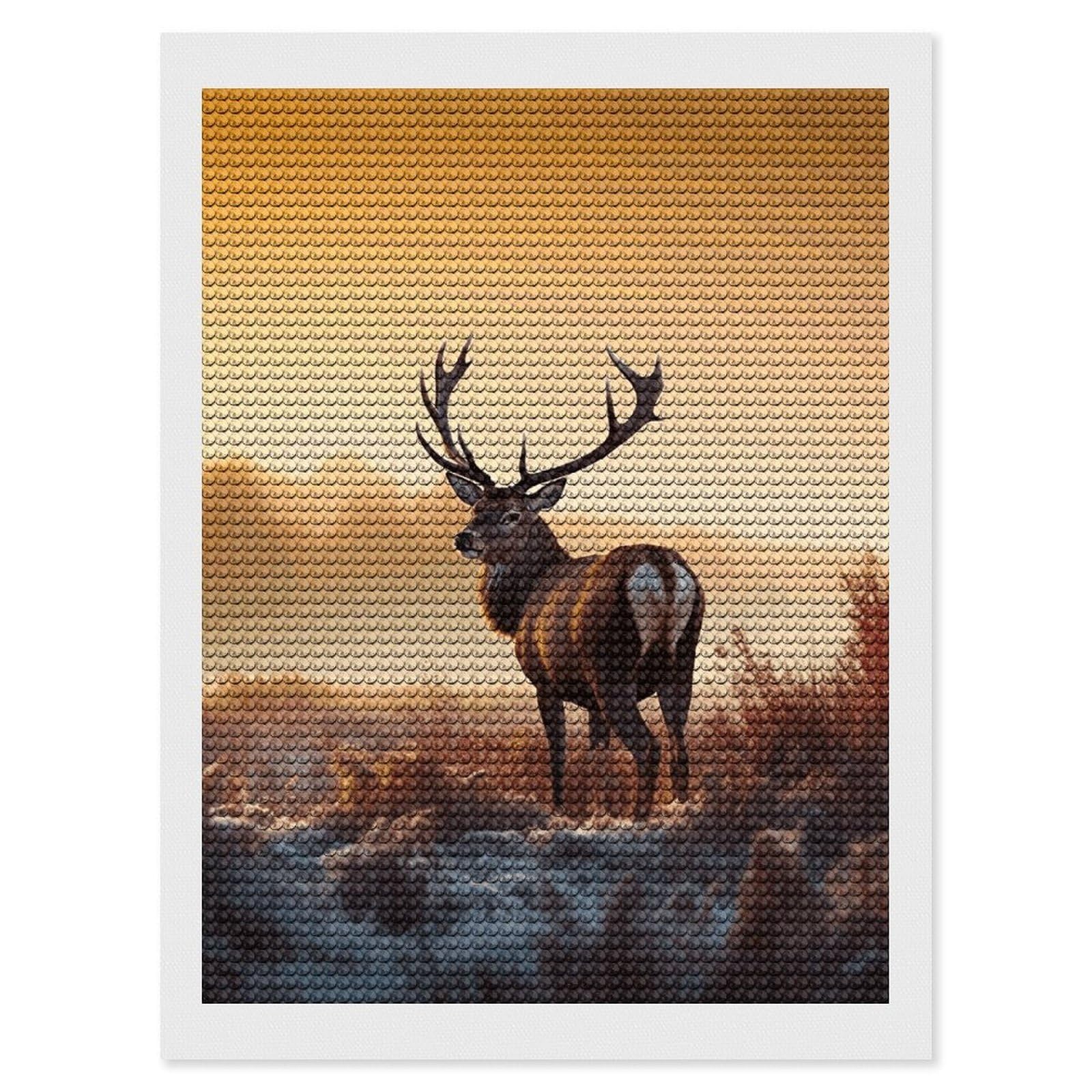 DWVTSLH Landscape Deer Diamond Painting Kits for Adults, Personalized Diamond Photo Art Full Drill, DIY 5D Diamond Art Painting Kits for Beginners, Home Wall Decor 12"x16"