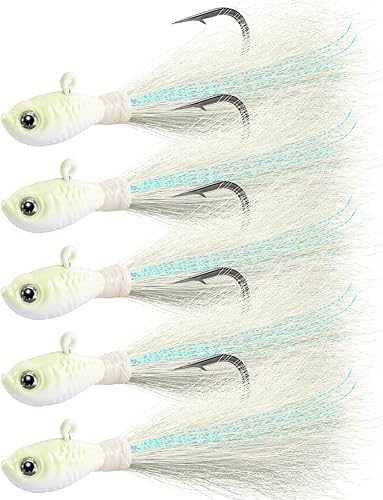 Alwonder Paquete de 5 plantillas de cola de bucle, señuelos de pesca de cola de buque de agua salada, cabeza de plantilla de pesca de surf, anzuelo