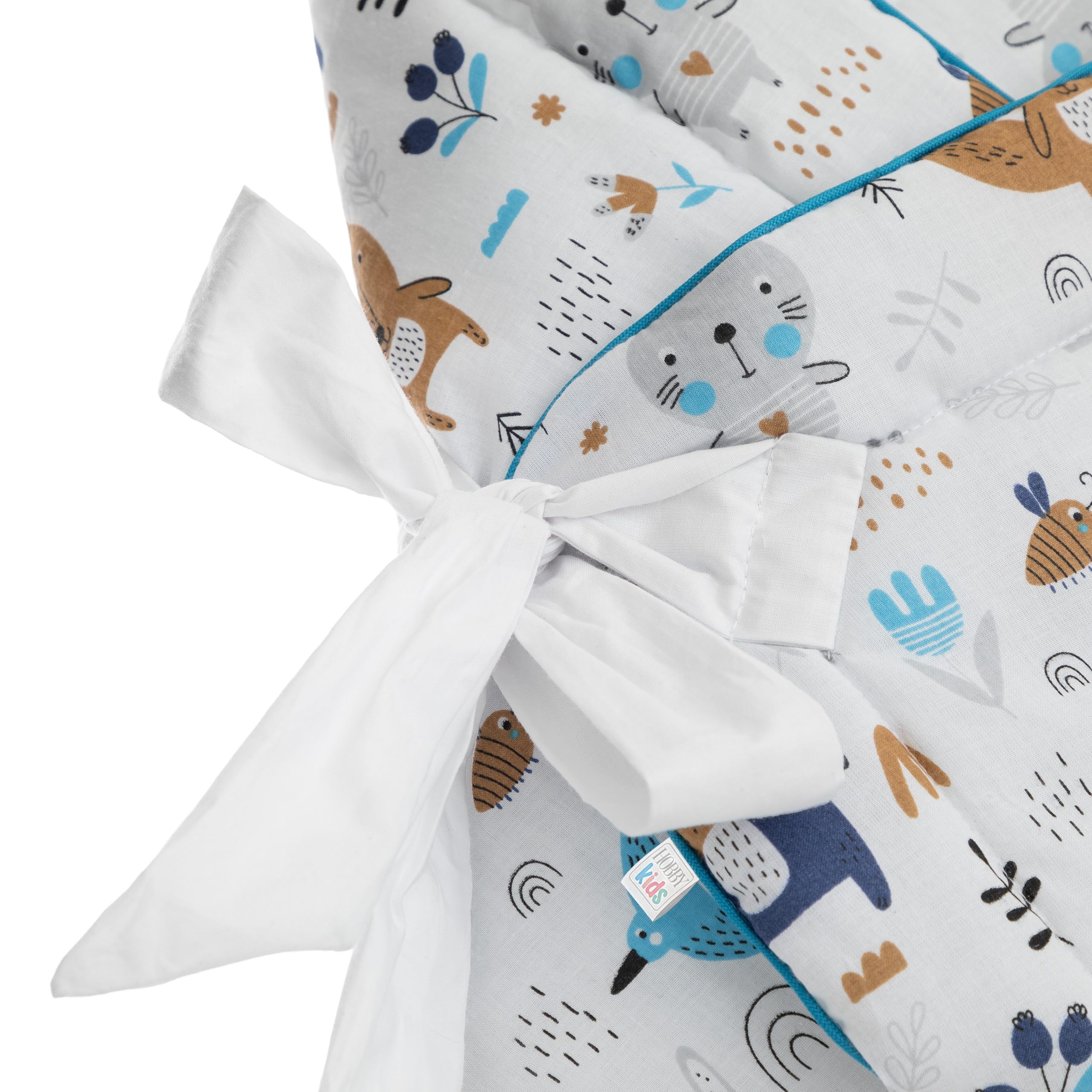Kocyk do owijania fotelika dla niemowląt – kocyk dla noworodków z ochroną głowy i podparciem głowy – 75 x 75 cm – koc Swaddle od 0-3 miesięcy (niedźwiedź i lis)