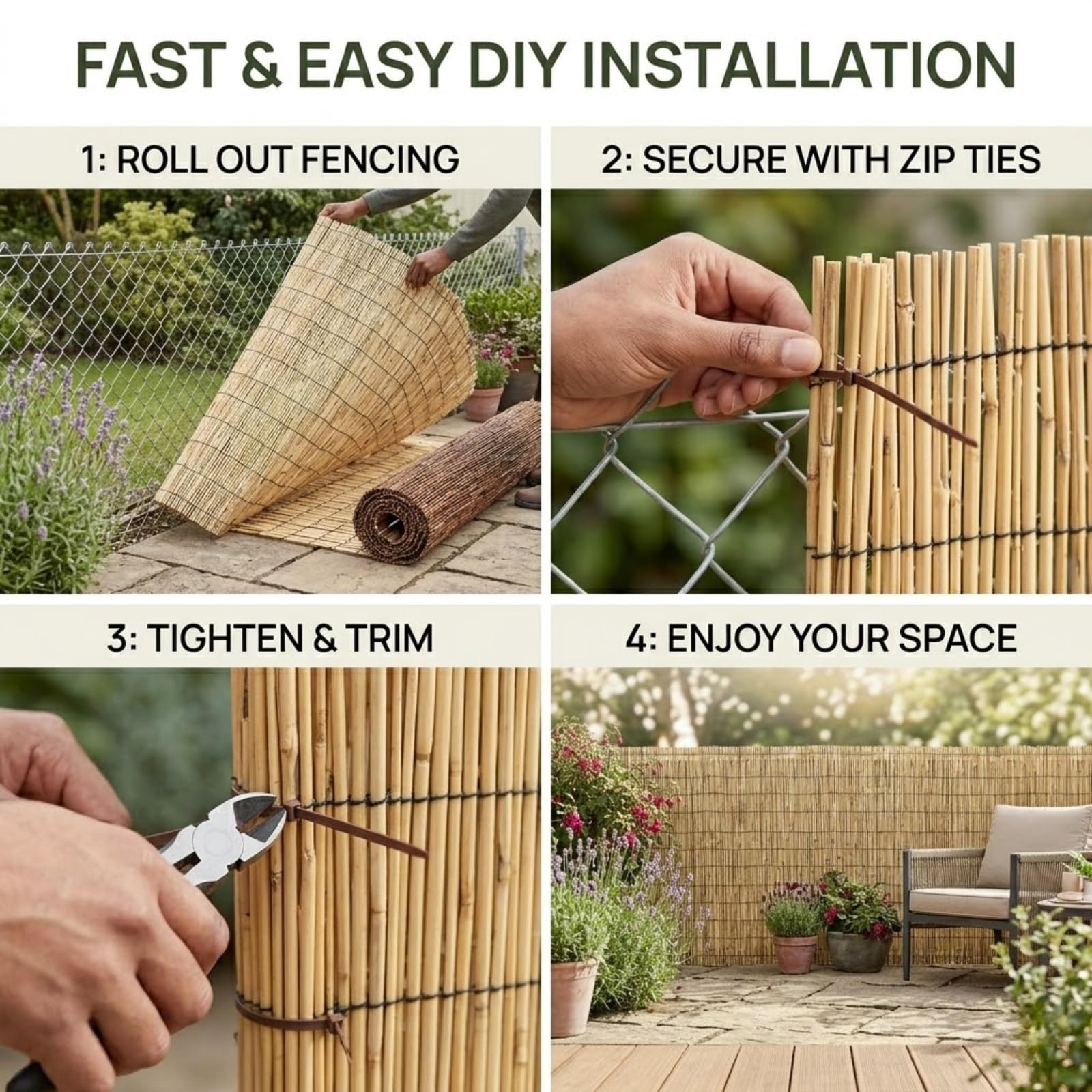 Canisse en Roseau Naturel Brise-Vue Roseau pour Jardin Balcon Terrasse, Clôture en Roseau Protection Intimité Vent et Soleil, Écran Décoratif Extérieur Facile à Fixer(Brun,61x1524cm(2x50ft))