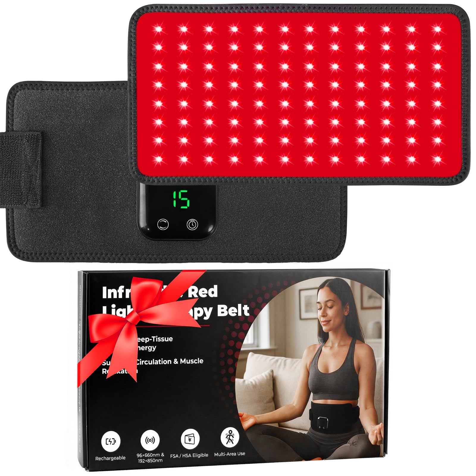 Photo 1 of Red Light Therapy Belt for Back Waist: Cordless Rechargeable Infrared Red Light Therapy for Body Joint & Muscle Comfort 660nm & 850nm Portable Wrap for Home Office, Gifts for Father's Day/Birthday