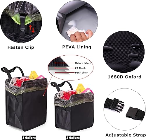 Miniatura 7 de Ginsco Basurero plegable para automóvil de 3 galones, de piel sintética, a prueba de fugas, de gran capacidad, resistente al agua, organizador de
