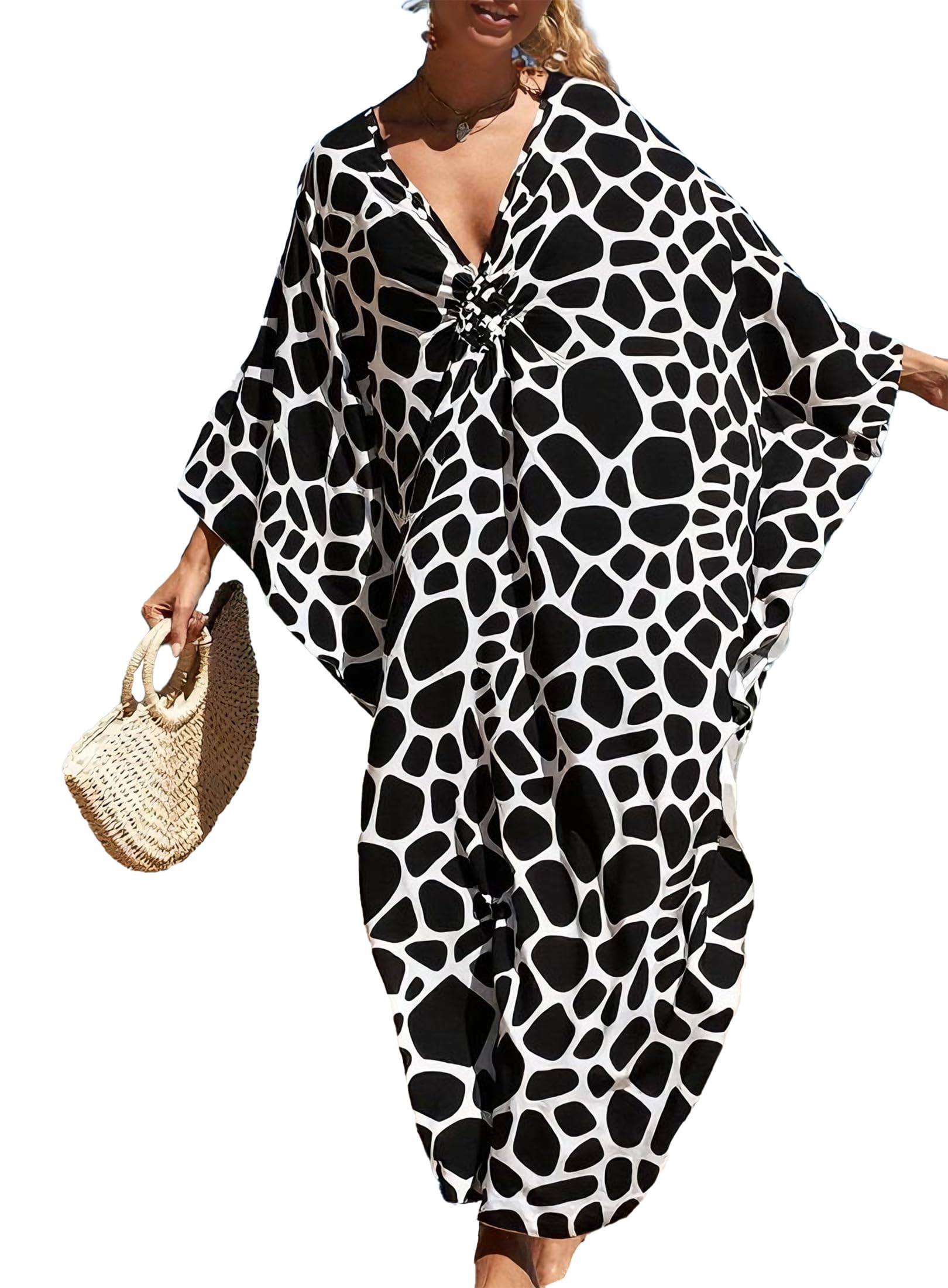 cthseie Women Animal Print Kaftan Dresses Plus Size Swimsuit Coverup Summer Bathing Suit Caftan Loungewear Beach Dress