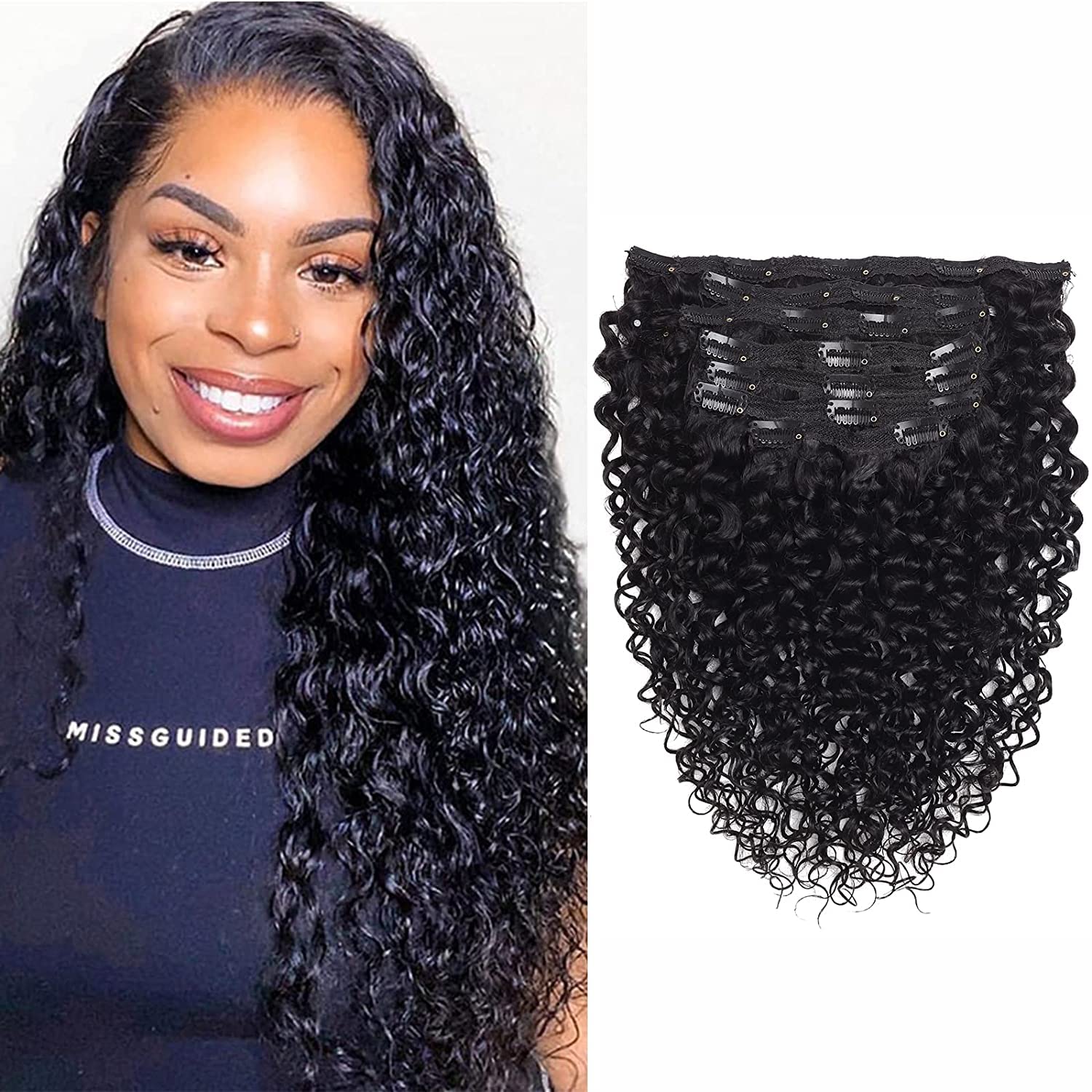 Water Wave Clip In Hair Extensions Human Hair 16 Inch Curly Hair Extensions Clip In Human Hair for Black Women 8A Water Wave Hair Clip Ins Soft
