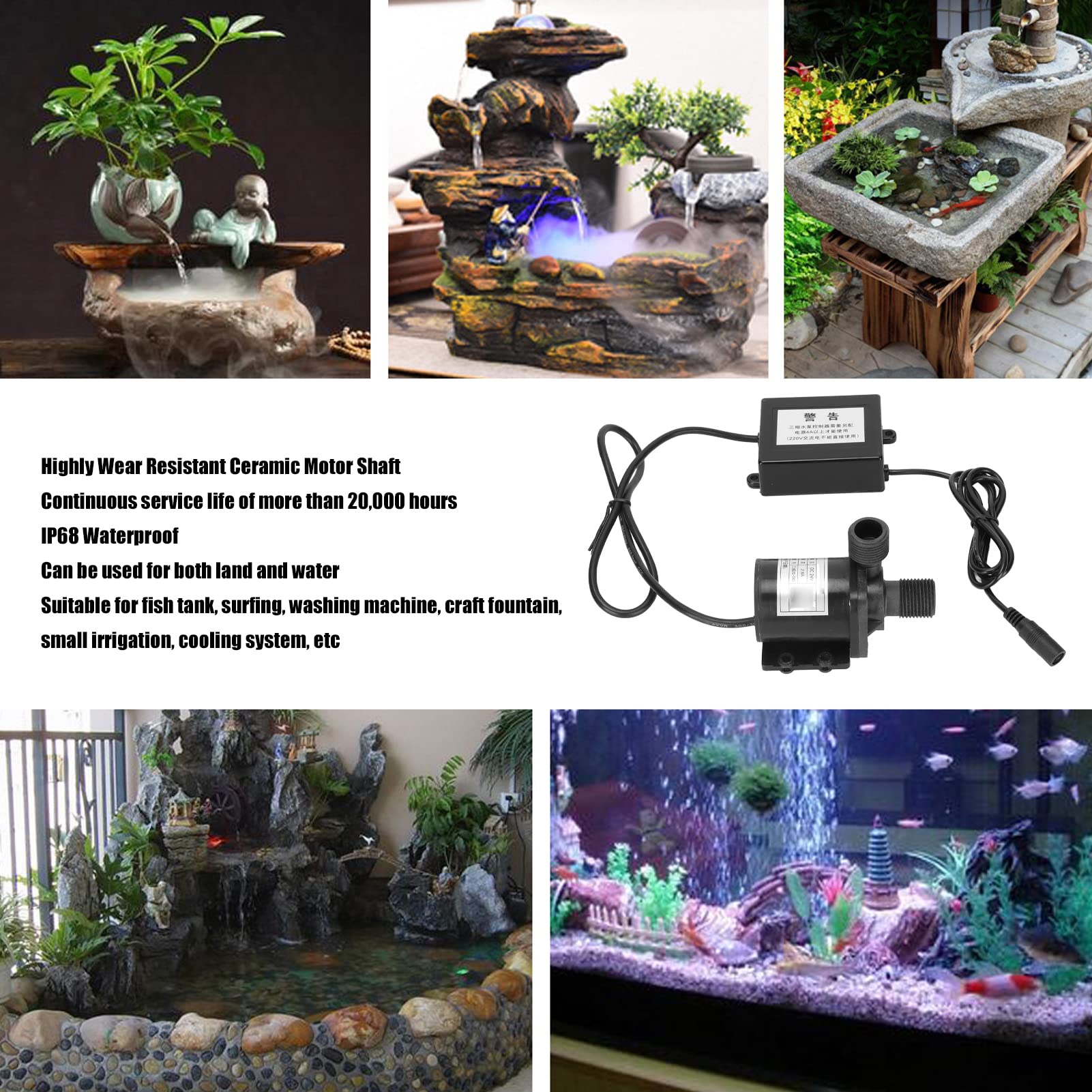 Pompa per acquario IP68 impermeabile, con motore brushless, sommergibile a ingranaggi per acquario e fontana, 24 V CC.