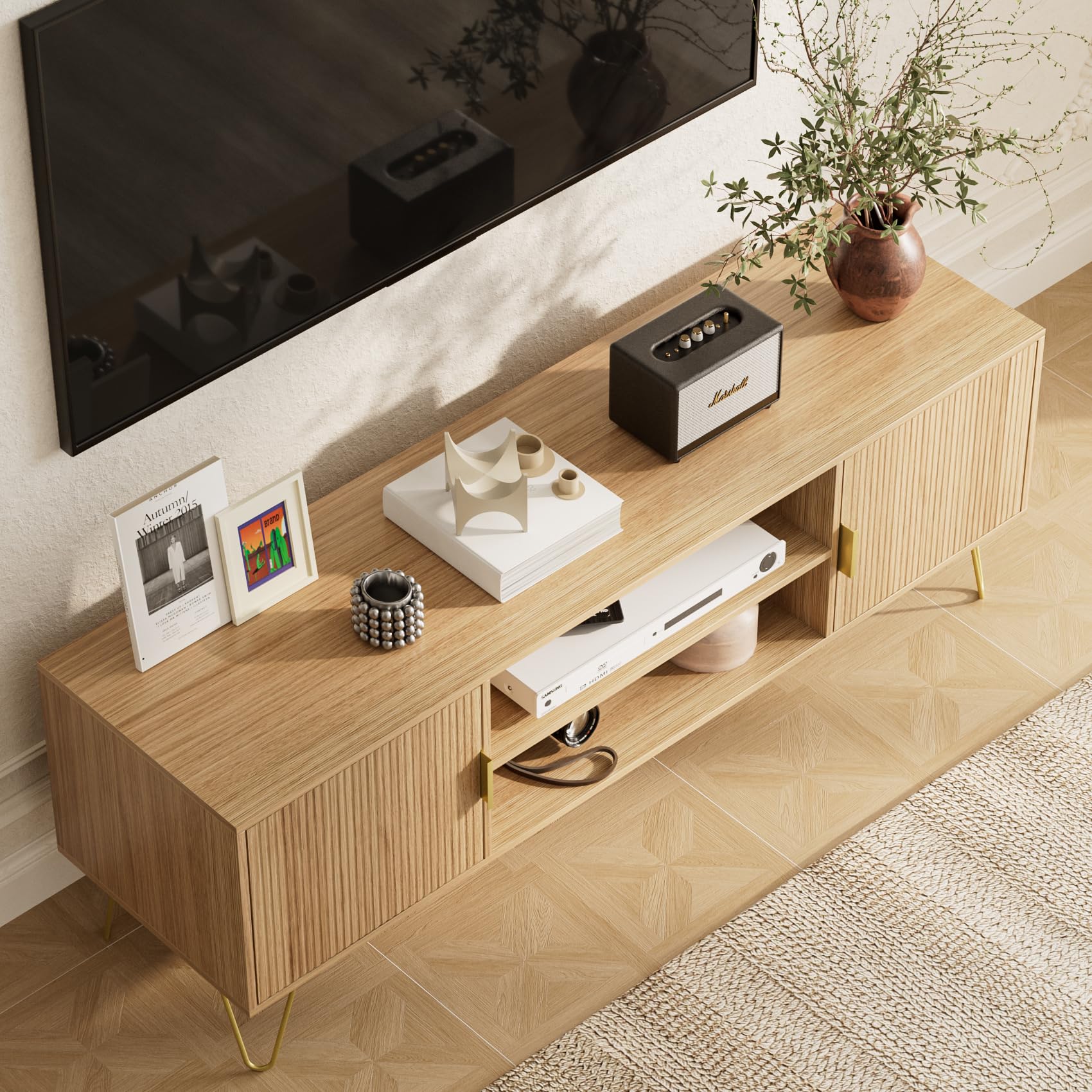 HEYZOEY Gabinete de TV, lowboard para TV de hasta 60 Pulgadas, Mueble de TV de 2 Puertas con armarios para Sala de Estar (Roble A, 137 x 38 x 48 cm)