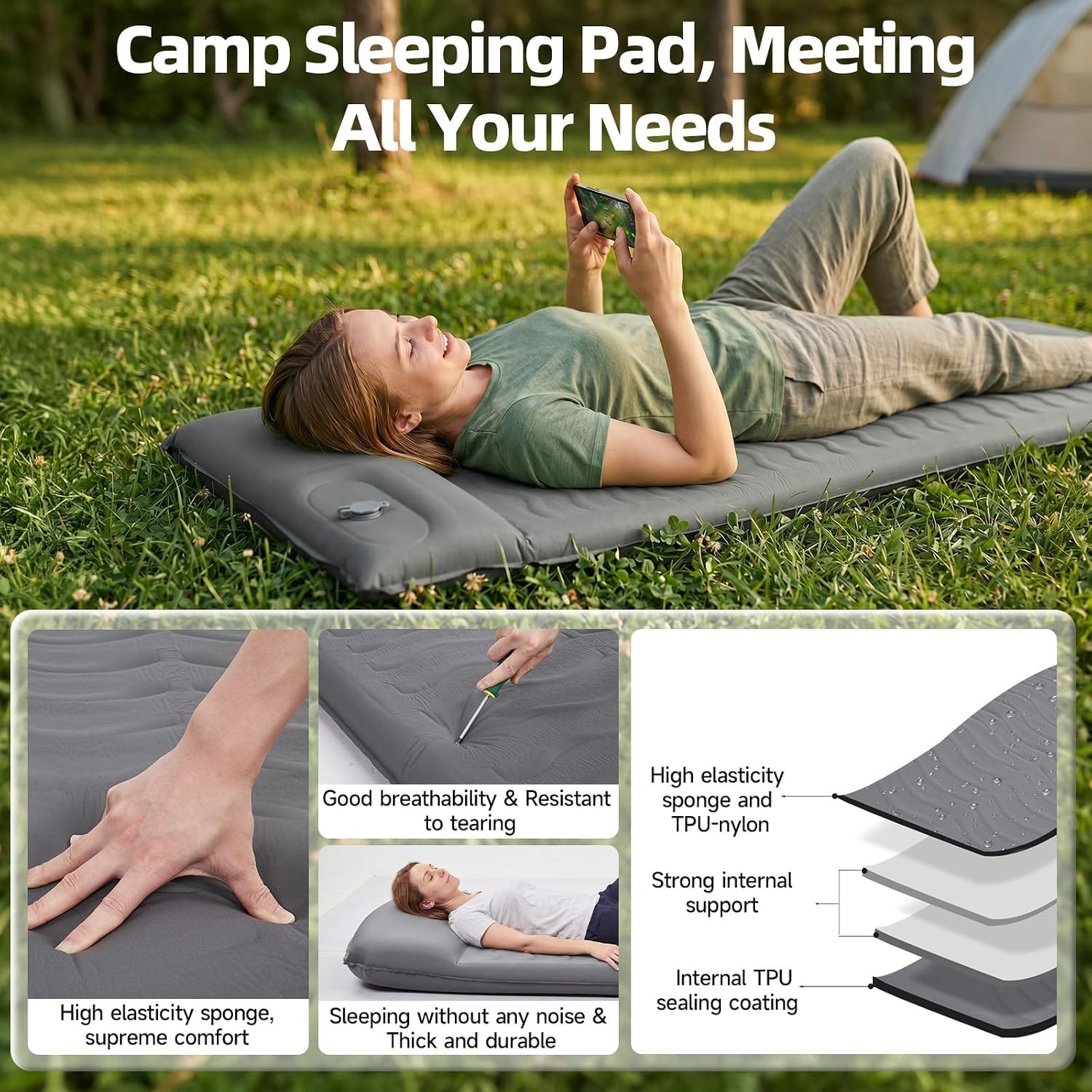 HAUSPROFI Colchonetas autoinflables para Dormir R-Valor 9,6, colchoneta de Camping con Bomba de pie y Almohada para 4 Estaciones, colchón de Aire Aislado de Espuma para Invierno y Verano para