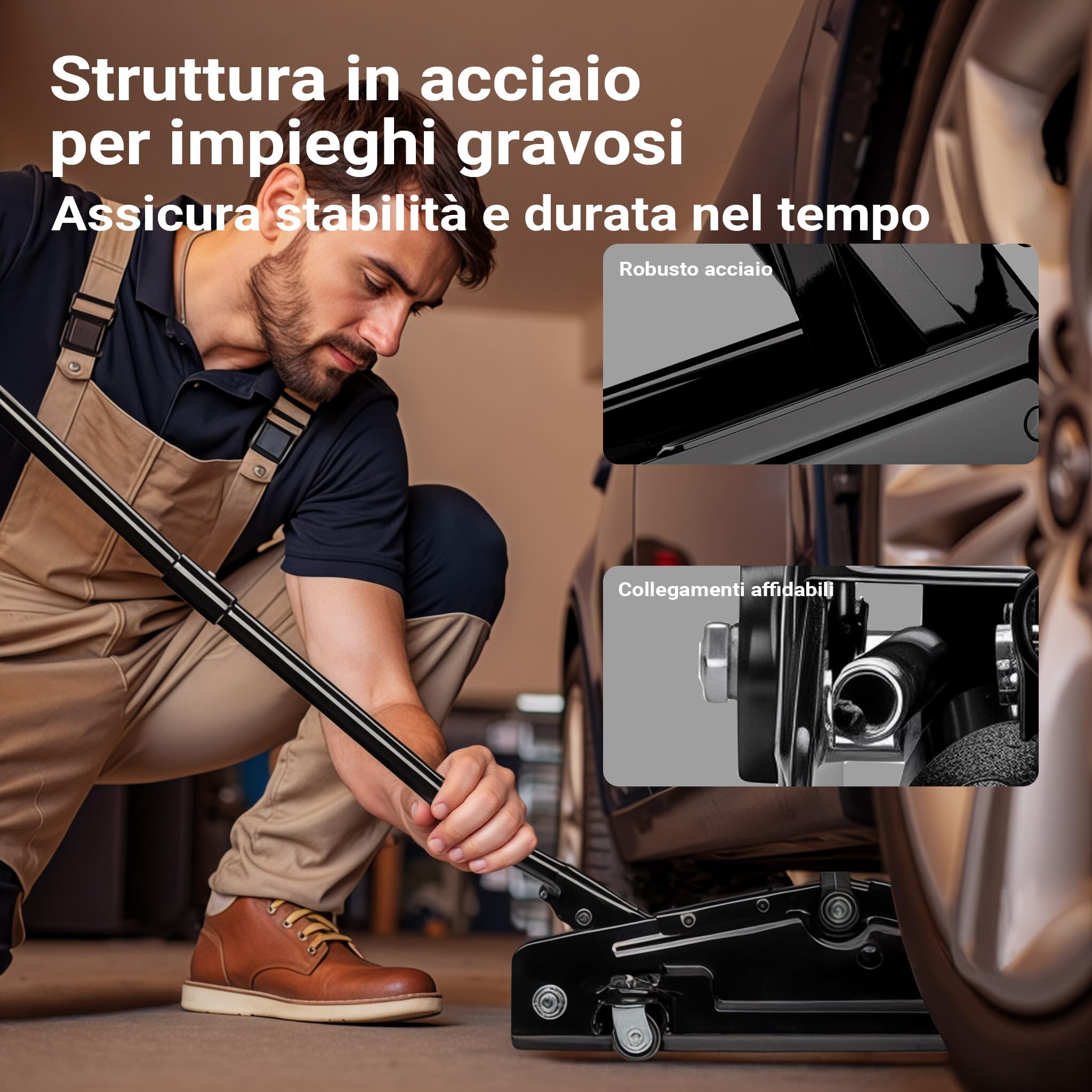 Wiltec Sollevatore auto max 3t, cric idraulico con altezza di sollevamento di 13,5-40 cm, carrello sollevatore per auto, SUV, roulotte, cric idraulico a carrello