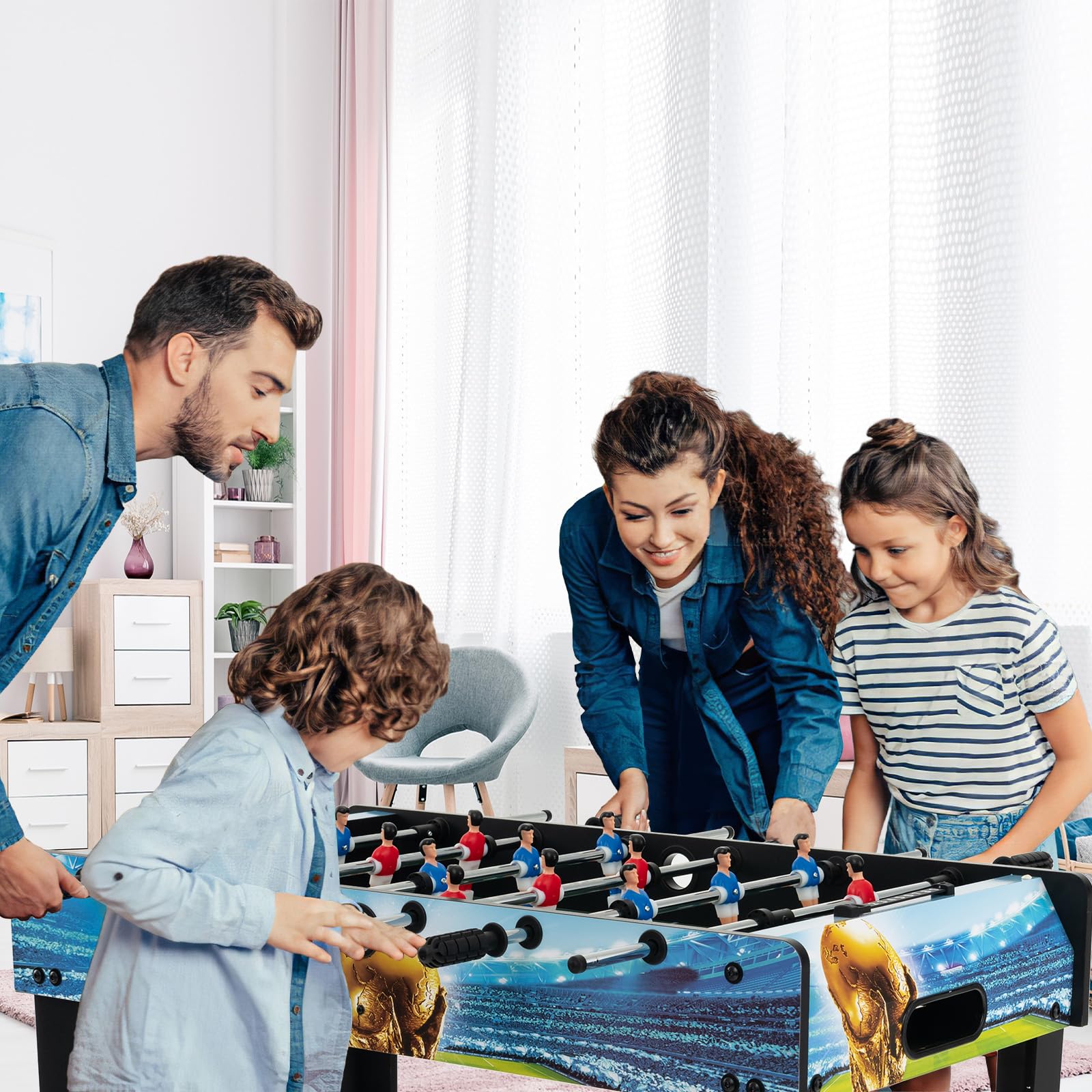 HOMASIS Table de Babyfoot 2 en 1 pour Enfants et Adultes, avec Pieds Amovibles, 2 Balles, 14 Kickers et 2 Compteurs de Points, pour Fêtes et Réunions