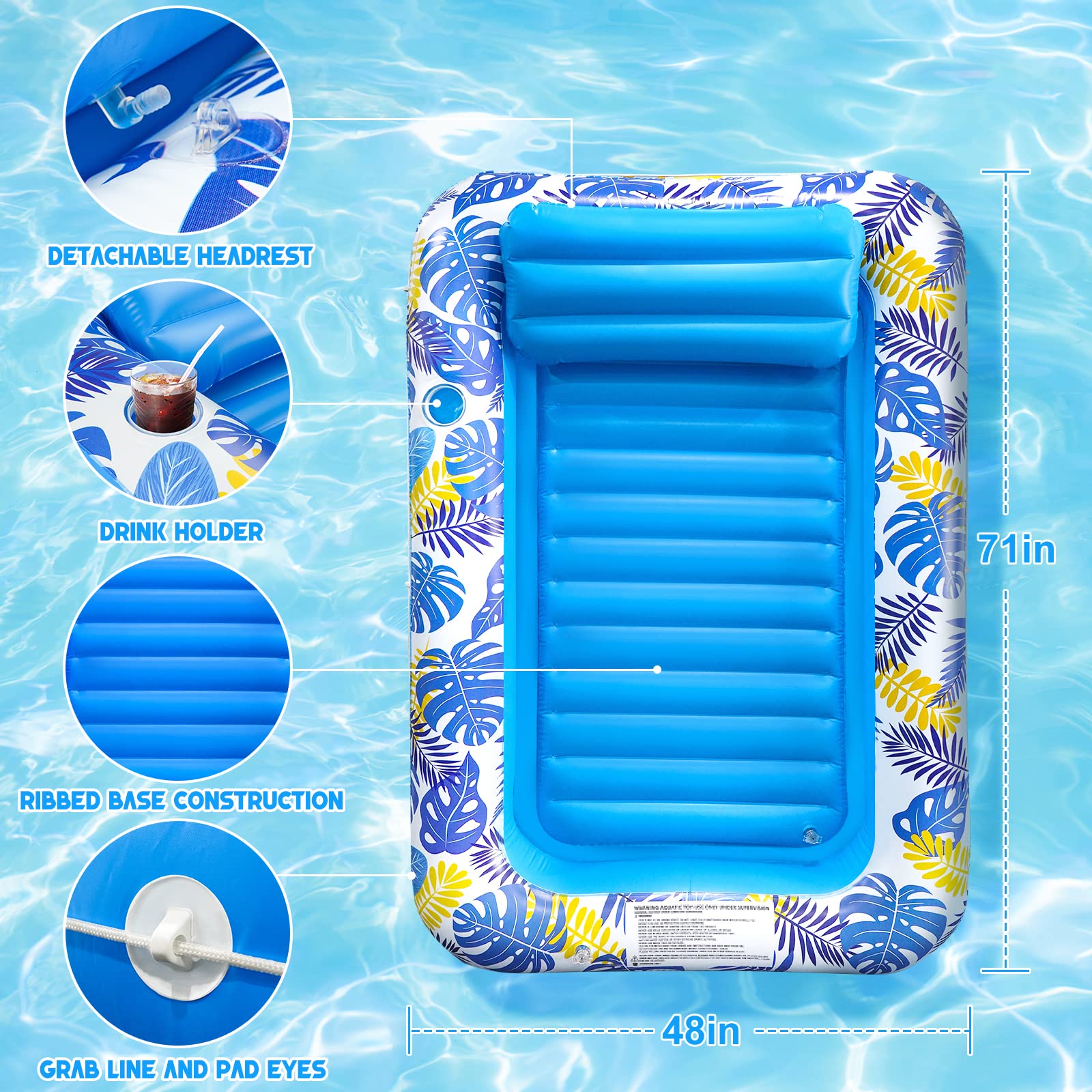 ZOOI Inflatable Pool Floats Adult Size, Tanning Pool Suntan Tub, Pool Accessories Blow Up Pool Raft Tanning Bed, Floats for Swimming Pool Lounger with Pillow, Large Pool Floats for Adults