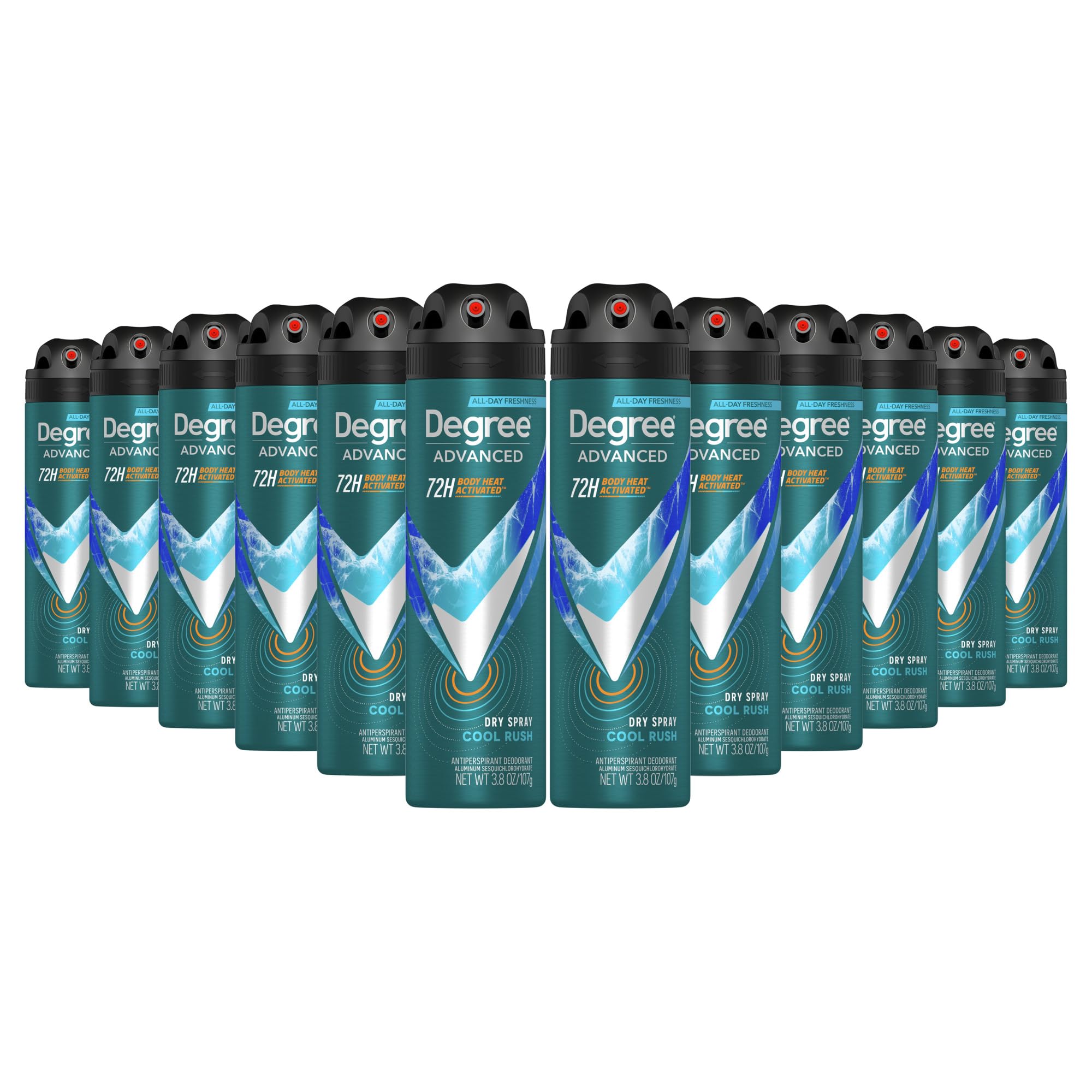 Men Antiperspirant Deodorant Dry Spray Cool Rush 12 Count 72-Hour Sweat and Odor Protection Deodorant for Men With Body Heat Activated Technology 3.8 oz