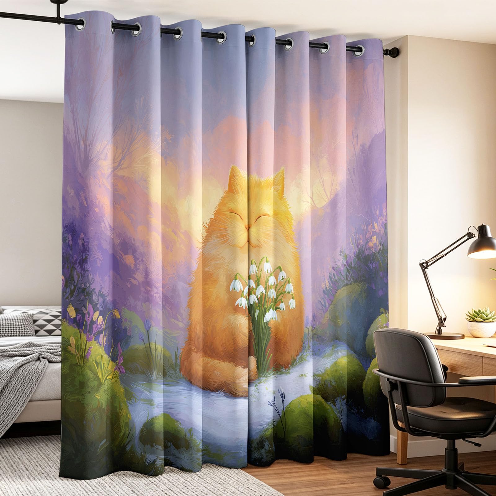 Tenda oscurante animale floreale, 110 x 215 cm, fiore gatto tende e drappeggi per bambini e ragazze, camera da letto, soggiorno, tende termiche isolanti