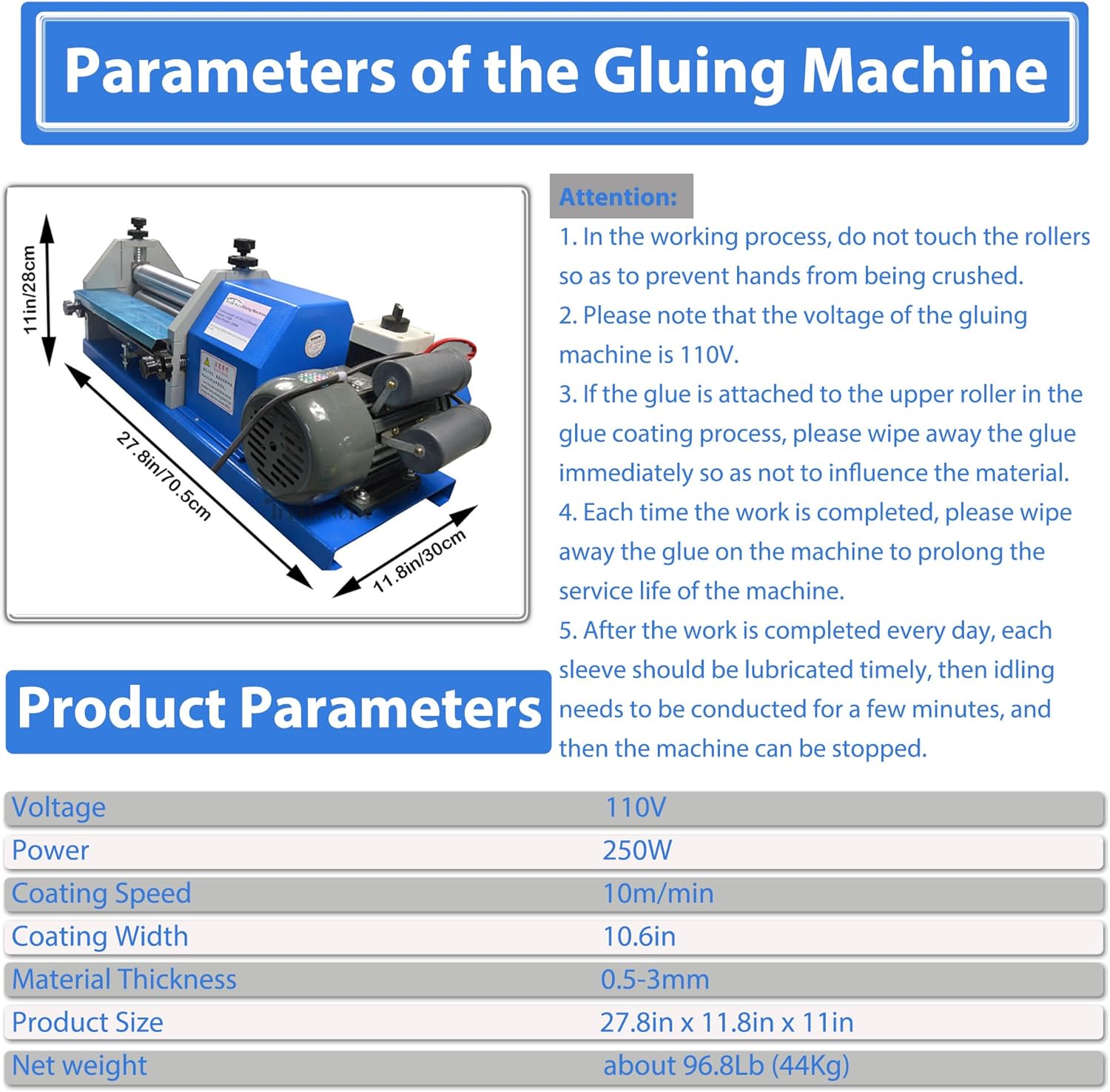 Automatic Gluing Machine, White Emulsion Gluing Coating Machine with Steel Rollers, Splash-Proof, 10.6in Coating Width, 0.5-3mm Thickness, 110V Glue Coater for Paper Leather Cardboard