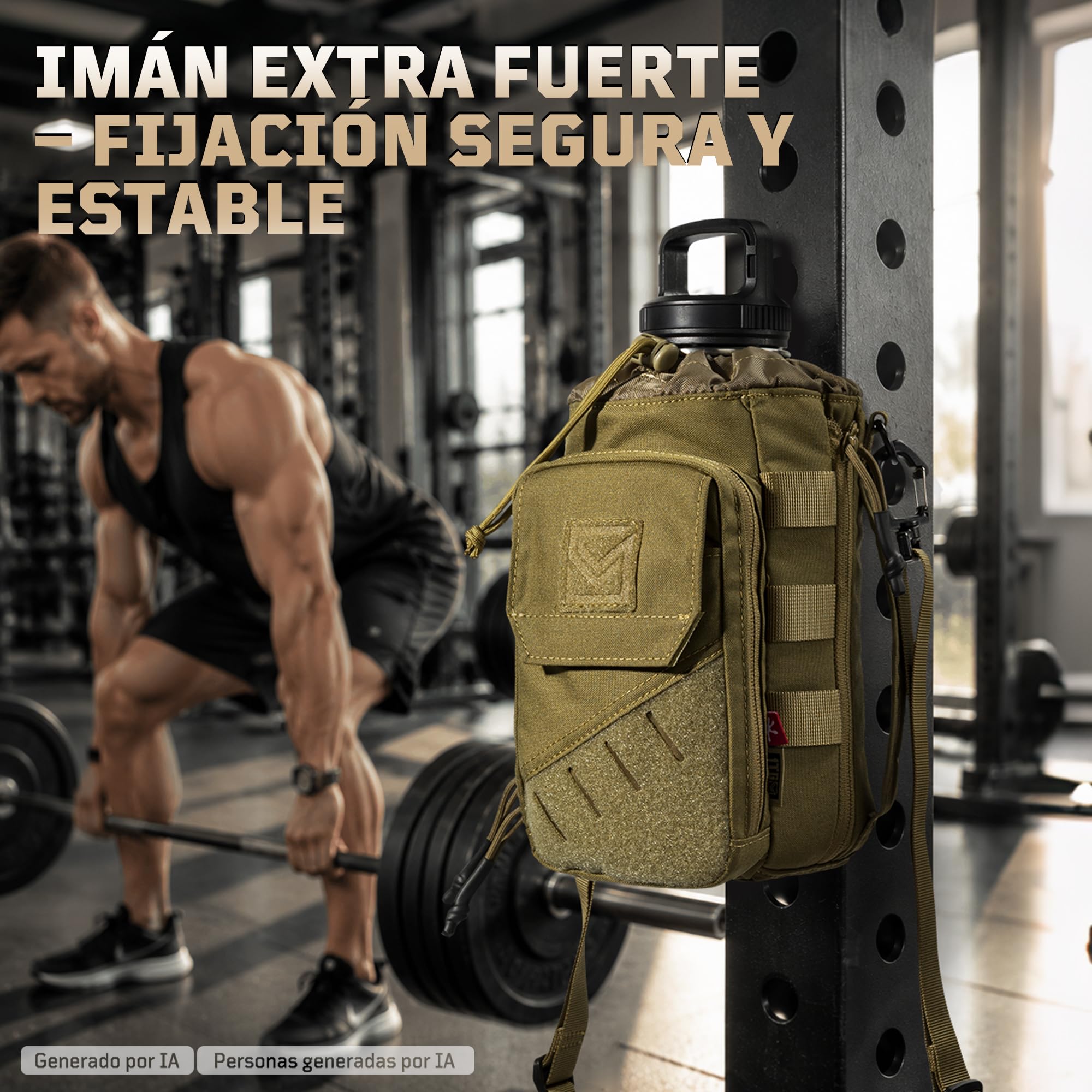 Bolsa Porta Botella Magnética para Gimnasio 1–2L – Funda para Botella con Clip Magnético Fuerte, Bolsillo para Móvil, Correa Ajustable, Acolchada (sin botella)
