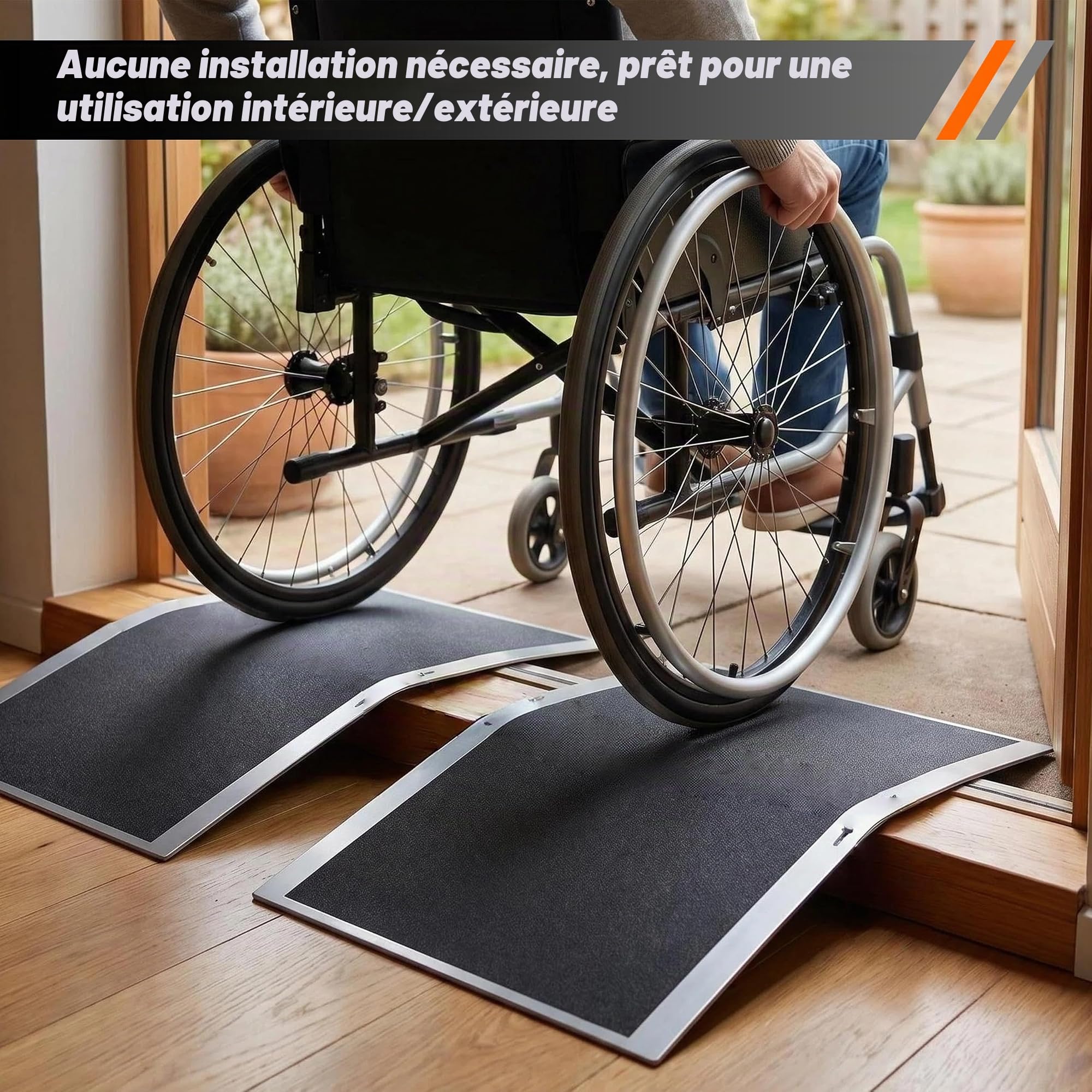 Lot de 2 rampes de seuil de porte - 30 x 43 cm - Rampe de fauteuil roulant réglable en aluminium - Pour passages de porte de 7 à 13 cm de large - Antidérapante - Pour fauteuil roulant, vélo - Charge