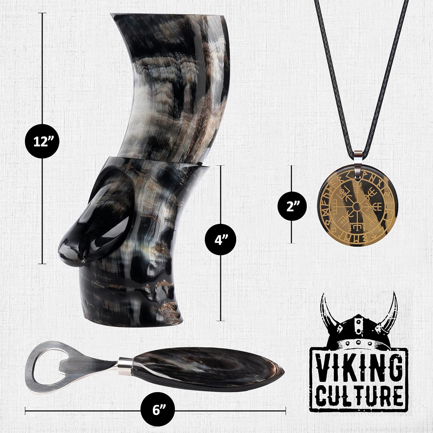 Viking Culture 12 Oz. Viking Drinking Horn with Beer Opener, Stand, Viking Pendant and Vintage Burlap Bag, Polished Finished with Authentic Medieval Norse Style - Image 6