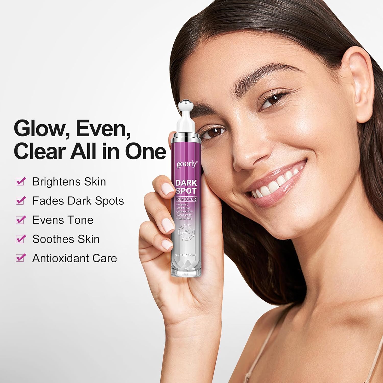 Dark Spot Remover for Face and Body, Age Spot Sun Freckles Brown Corrector Serum, Skin Care Face Serum with 360° Roller, Contains Vitamin C, Glutathione and Niacinamide, for All Skin Types (0.7 Fl Oz) - Image 4